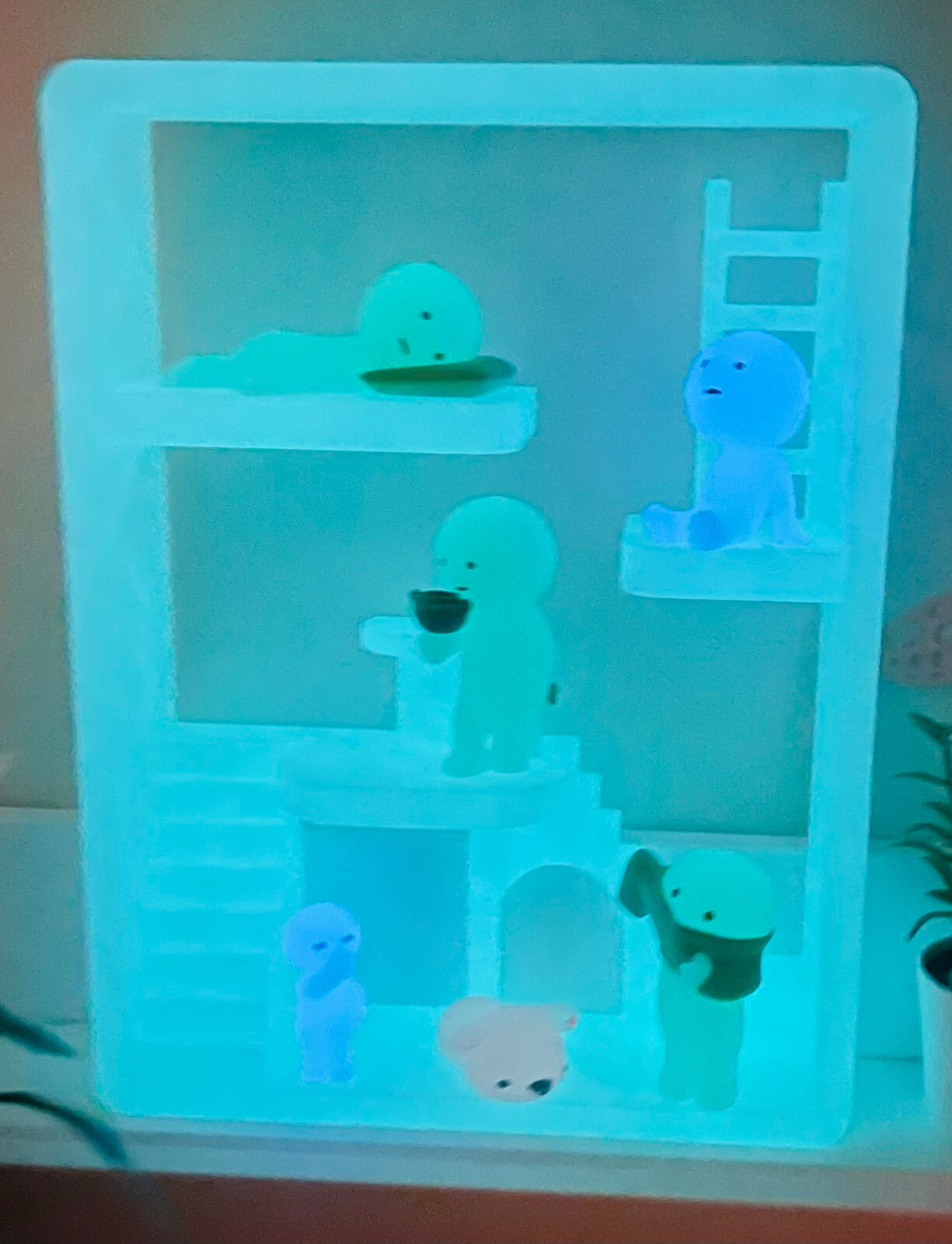 Smiski House Glow in the Dark Display | Mini Figure Room Shelf | Bonus Glow Pet