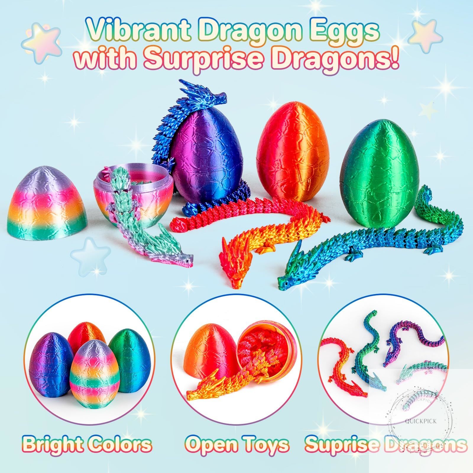4Pcs 3D Printed Dragon Eggs Mini Dragon Eggs with 8.86inch Dragon Inside 3D Prin