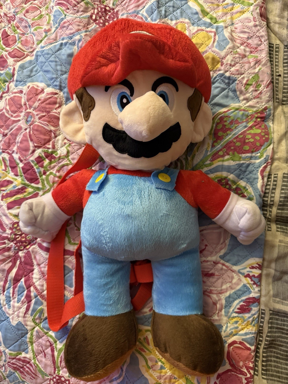 Mario doll red blue 18 inch stuffed plush backpack zippered bag with straps