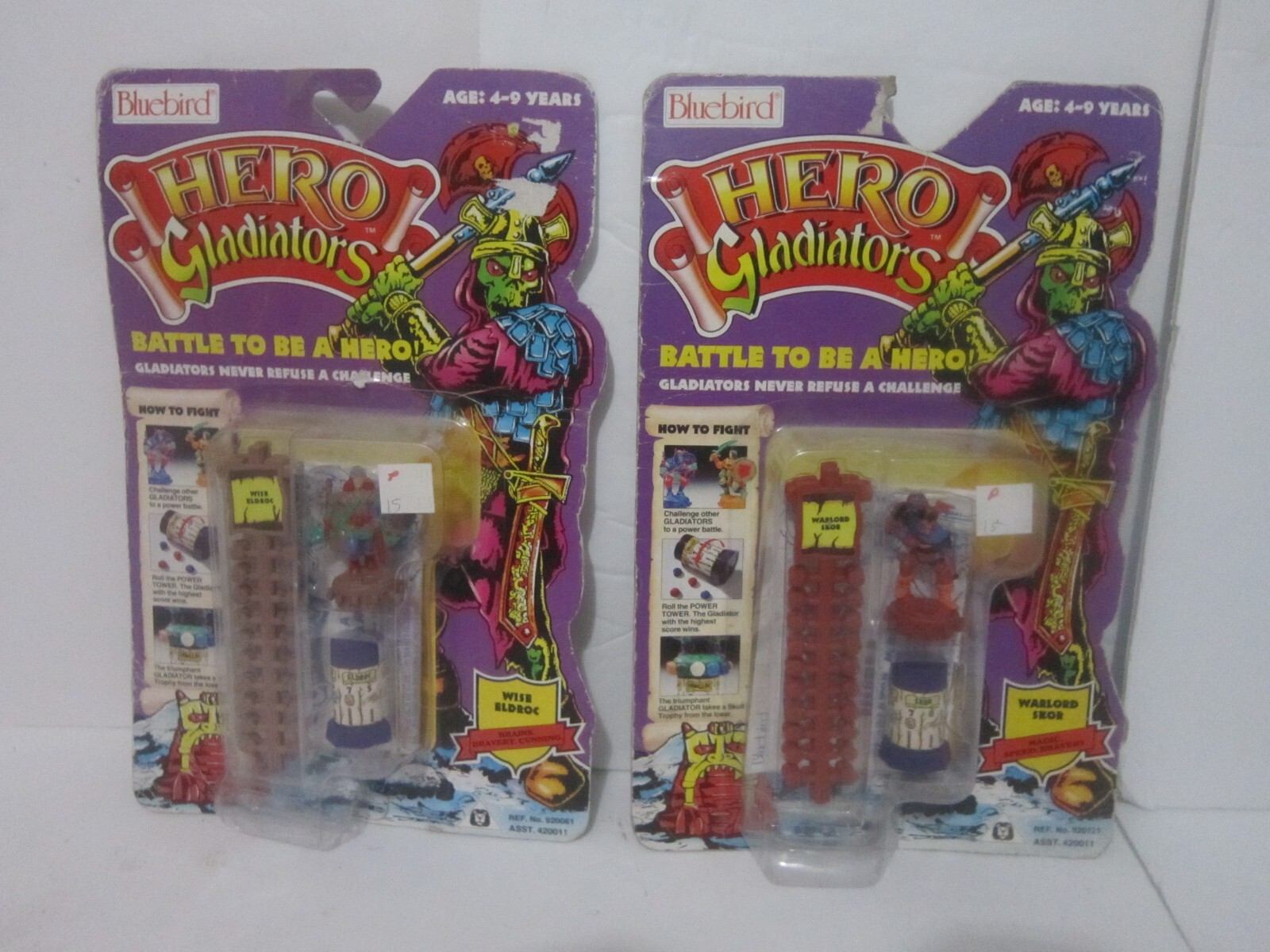 Lot – 2 Unopened &rsquo;91 Bluebird Hero Gladiators figures Warlord Skor + Wise Eldroc