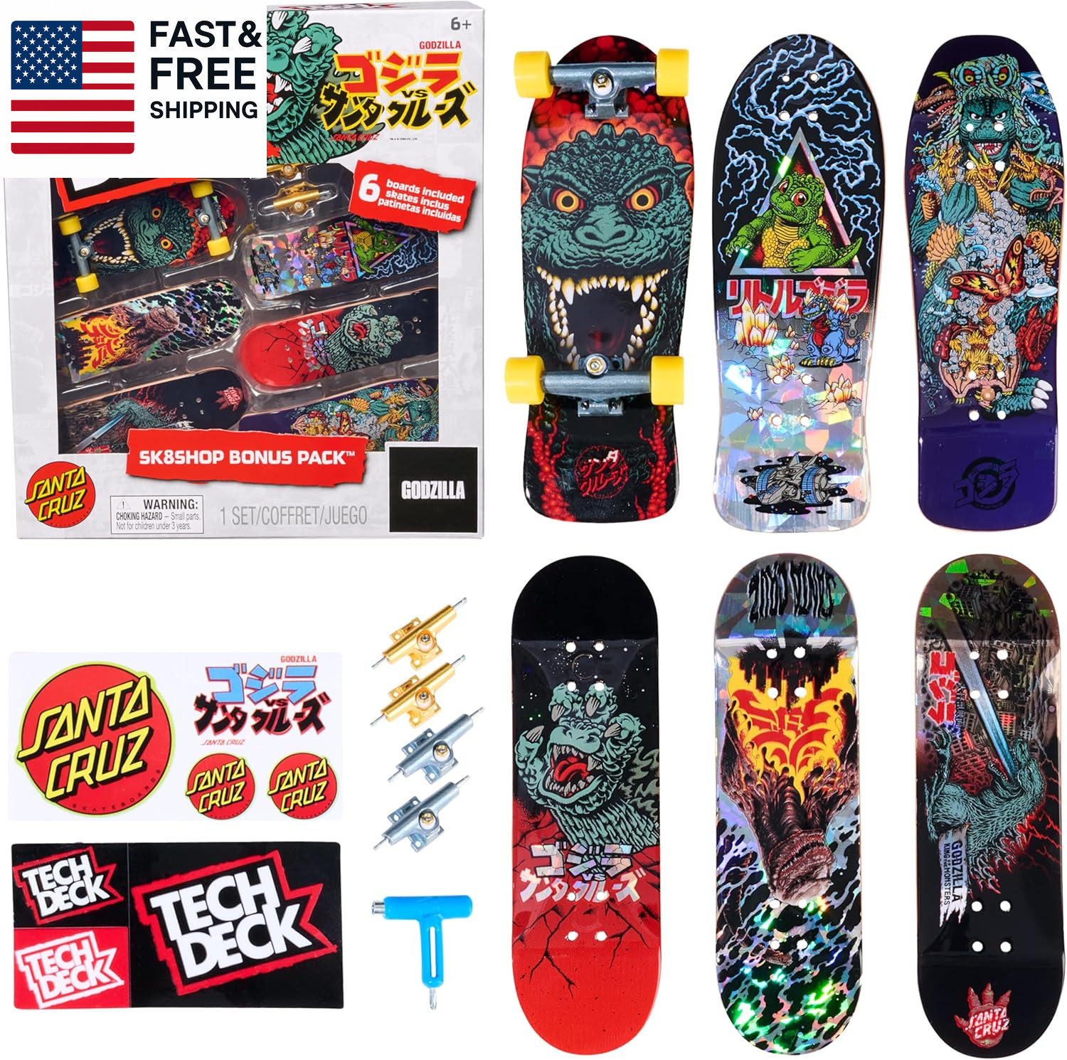 , Godzilla Sk8Shop Fingerboard Bonus Pack, Collectible and Customizable Mini Ska