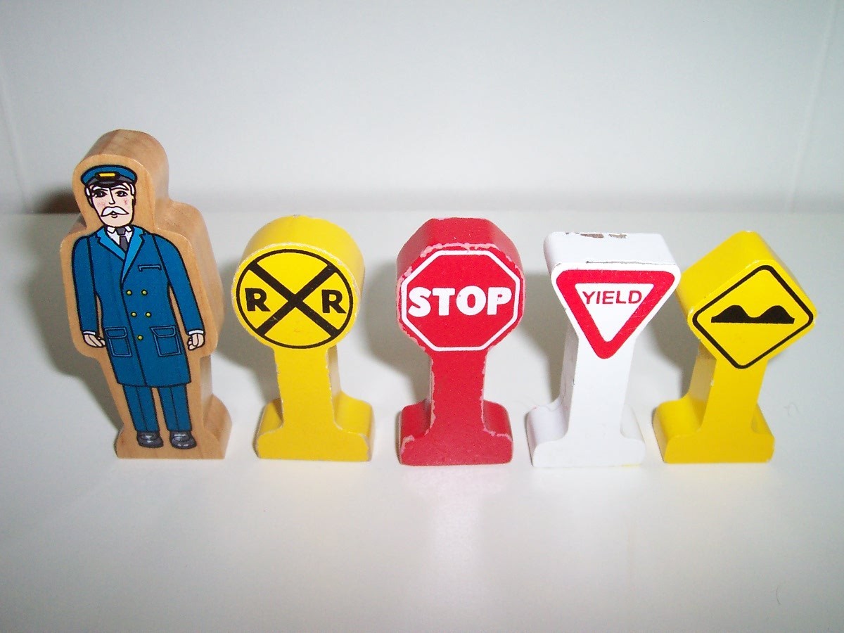 Thomas Wooden Train Figure Lot Conductor & Signs 2000