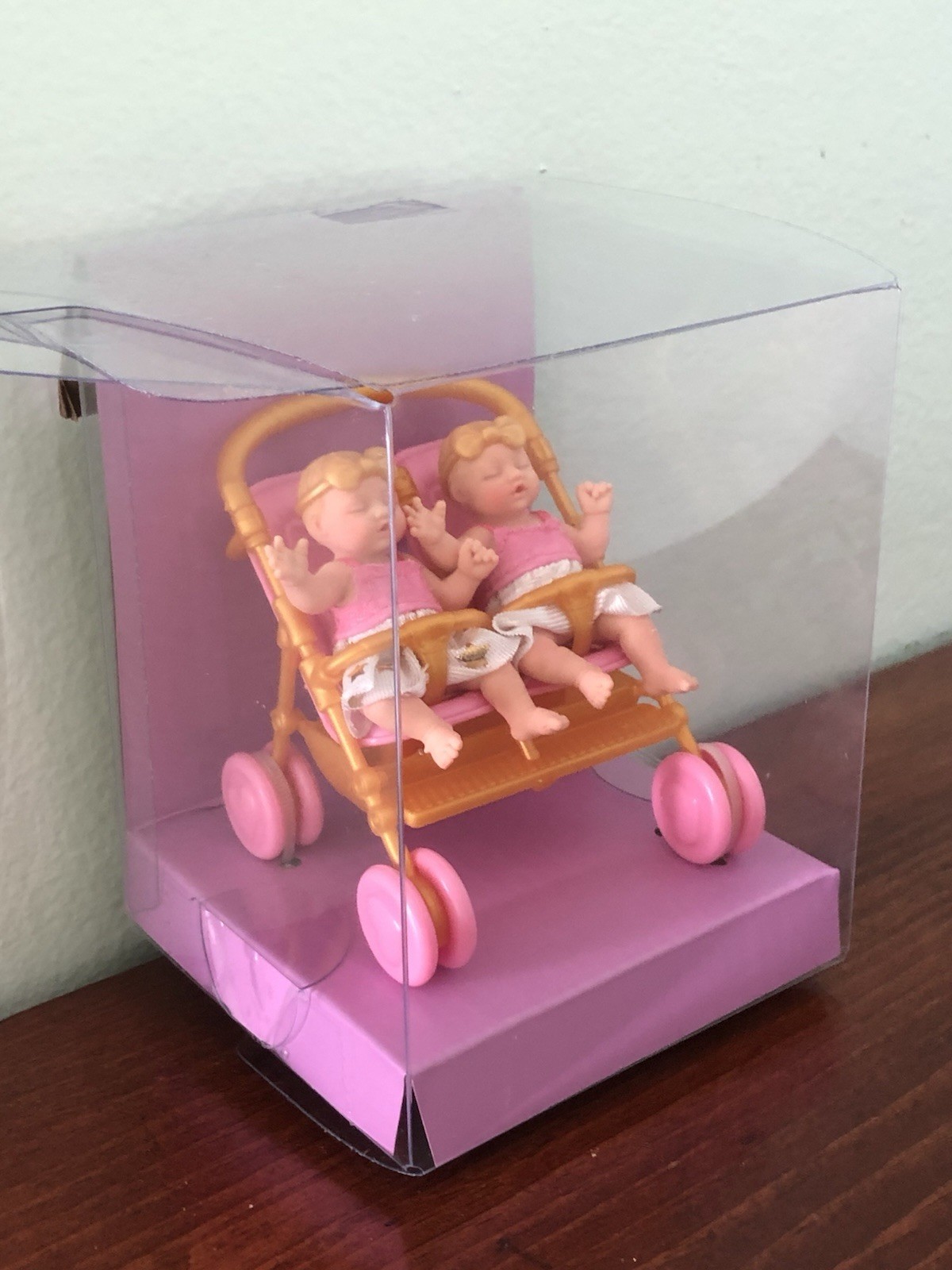 Zuru My Mini Baby Series 2 SUPER RARE Twins Pink Gold Double Stroller NEW in Box