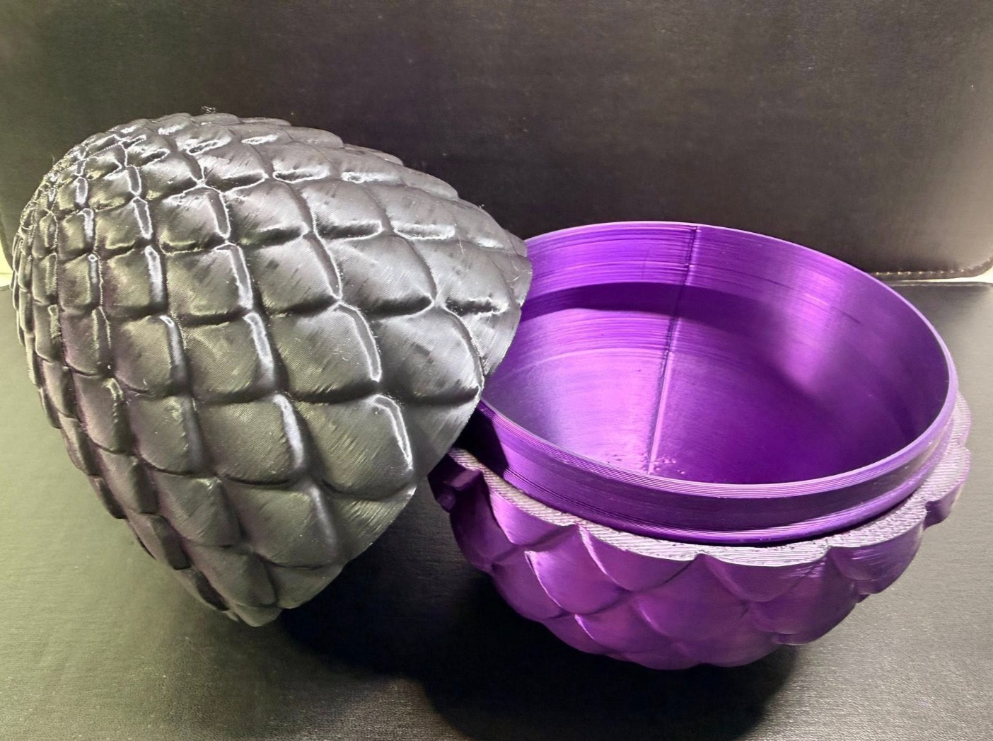 🐉🔥 3D Printed 15&Prime; Articulated Dragon With Egg 🌙 Black Purple Silk PLA
