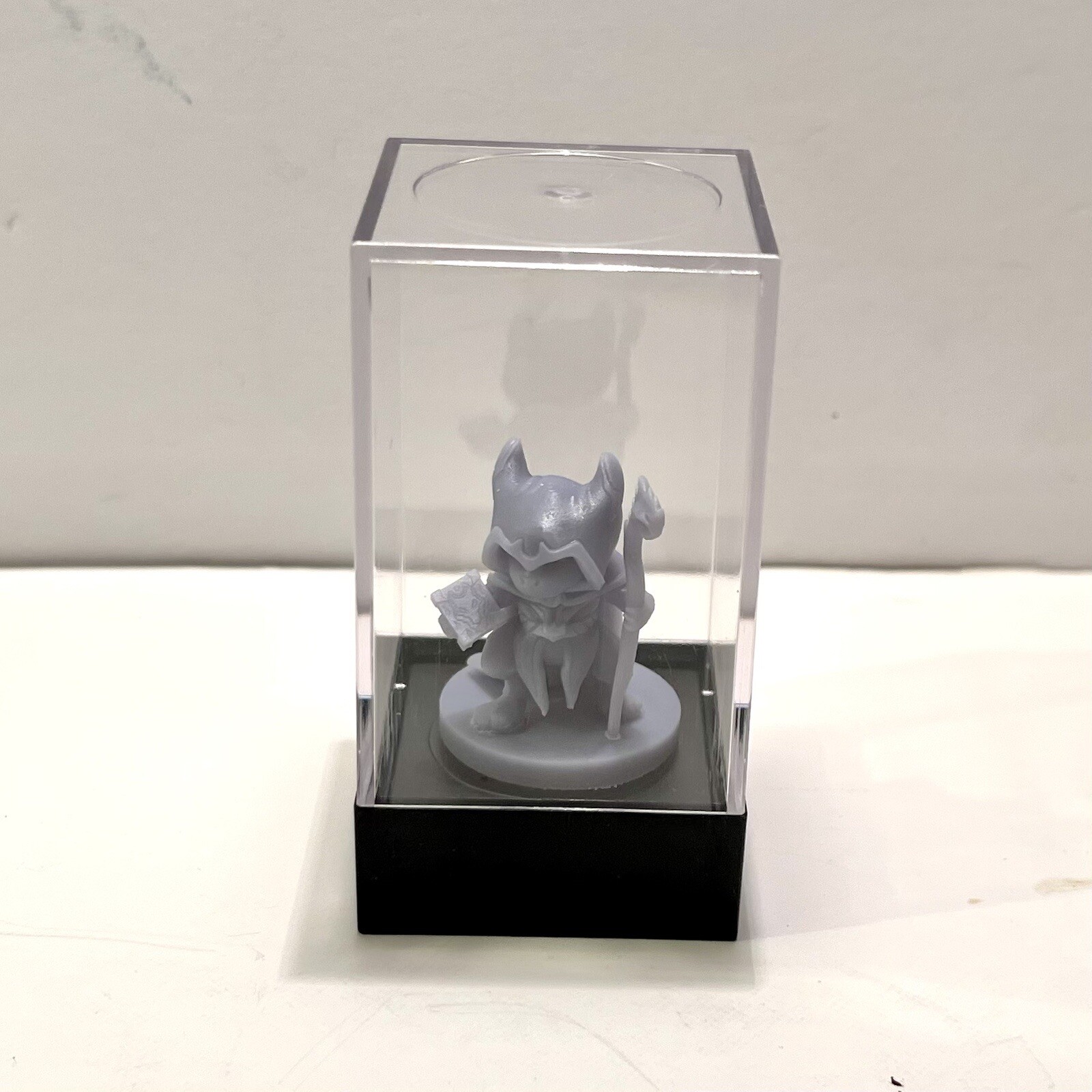 3D Printed Miniature Minis with Plastic Dome Fantasy Cosplay Warrior Gray Resin