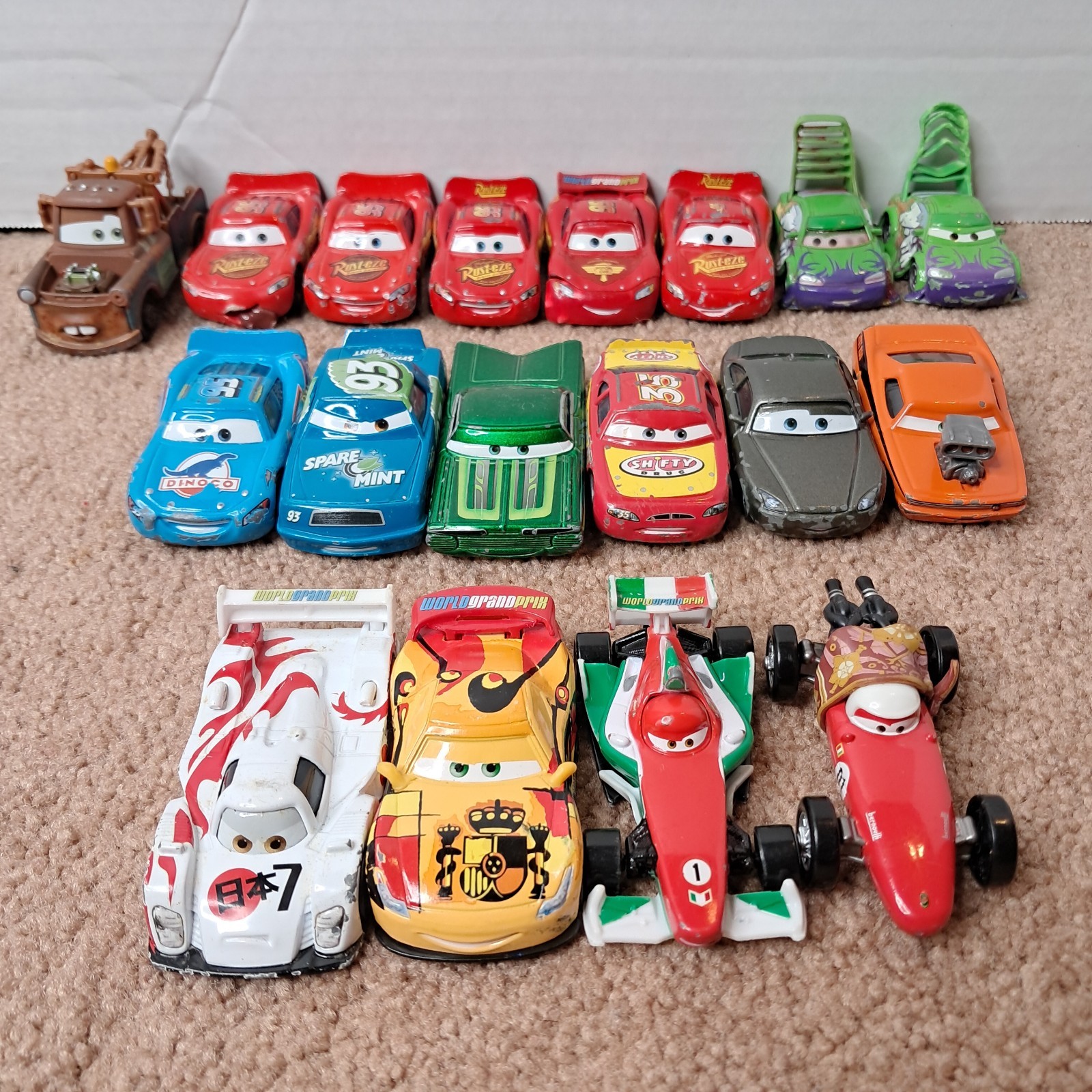 Lot Of 18 Disney&rsquo;s Pixar Cars Die-Cast Racing Toys Mattel Mini Figures