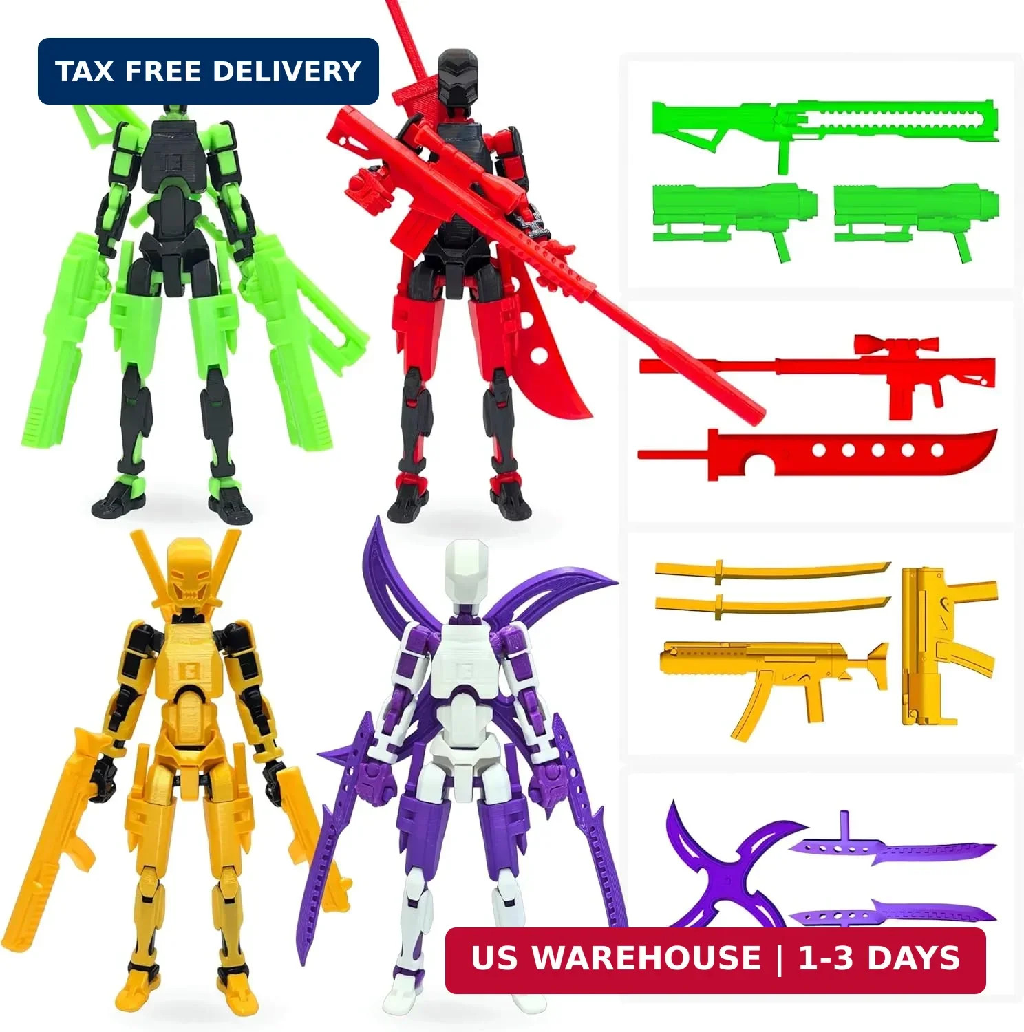 4-Pack T13 Action Figure Set,7 Inch Multi-Colored Titan 13 Robot, Dummy 13, 3D P