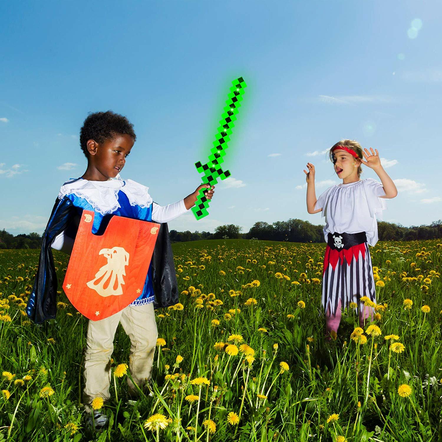 MineCraft Pixel Sword Toy, Classic, LED Flashing Lights and FX Sounds, Lot of 2