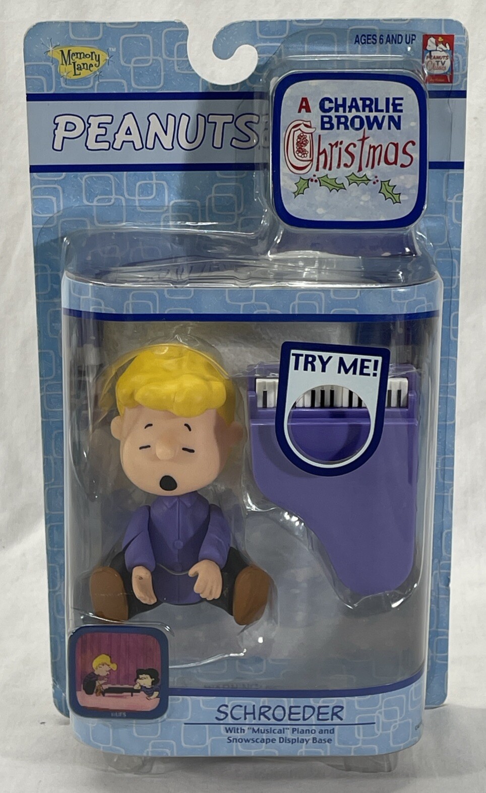 CHARLIE BROWN Christmas SCHROEDER with « Musical » Piano & Snowy Display Base NIB
