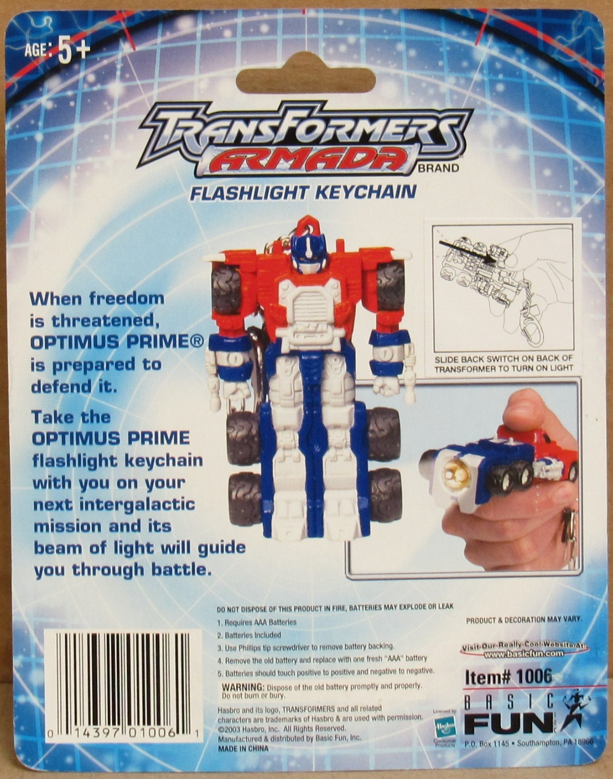 Basic Fun 1006 Transformers « Armanda » Optimus Prime Flashlight Keychain NIP