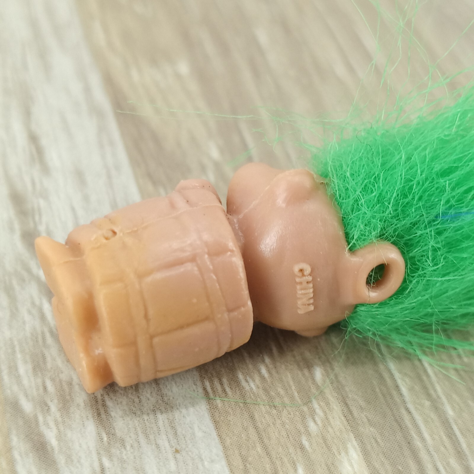 Tiny Troll In A Barrel Keychain Approximately 1 inch Tall Missing Ring