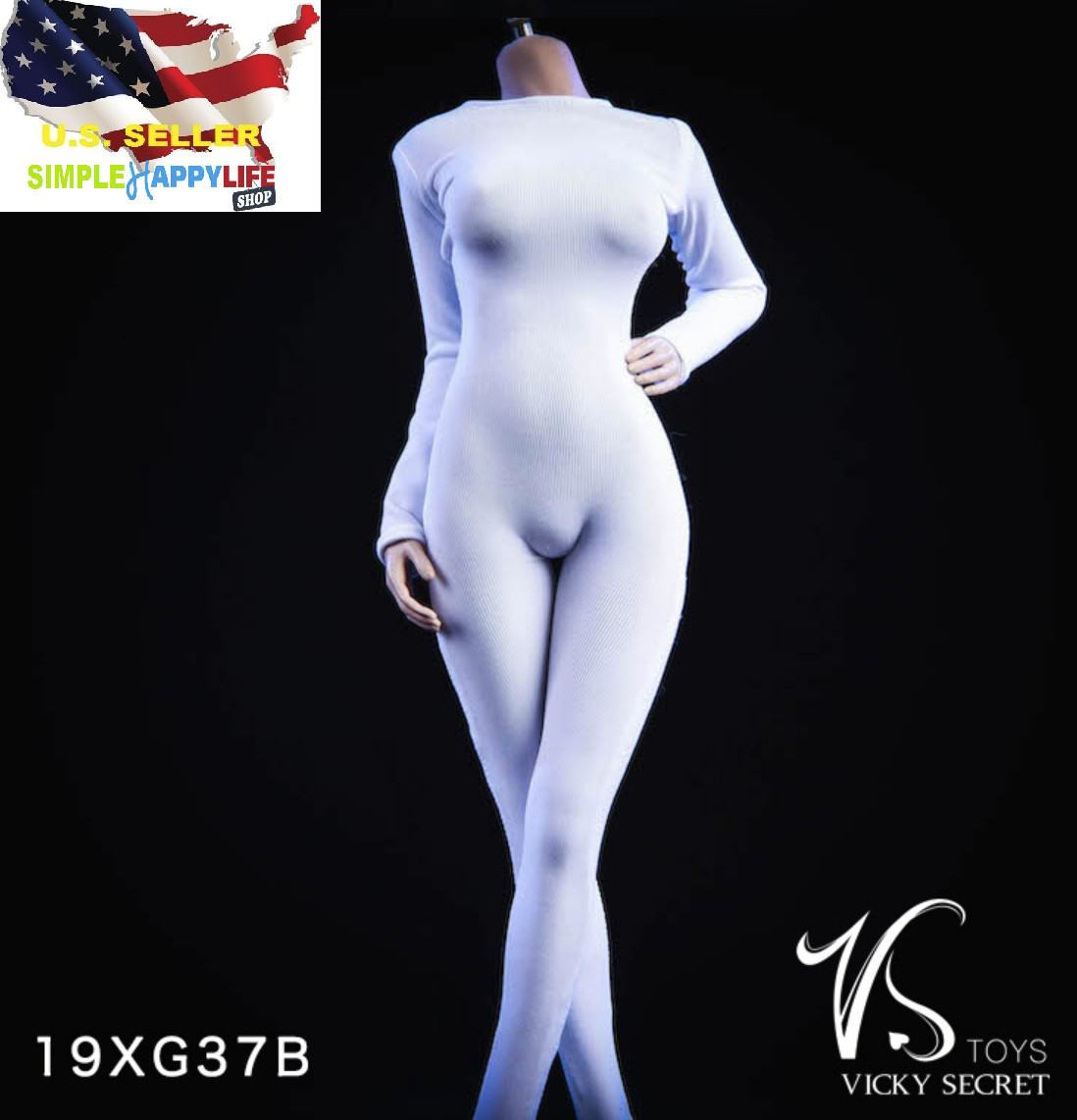 1/6 women white Slim Tights stretch suit Long Sleeve for phicen hot toys ❶USA❶