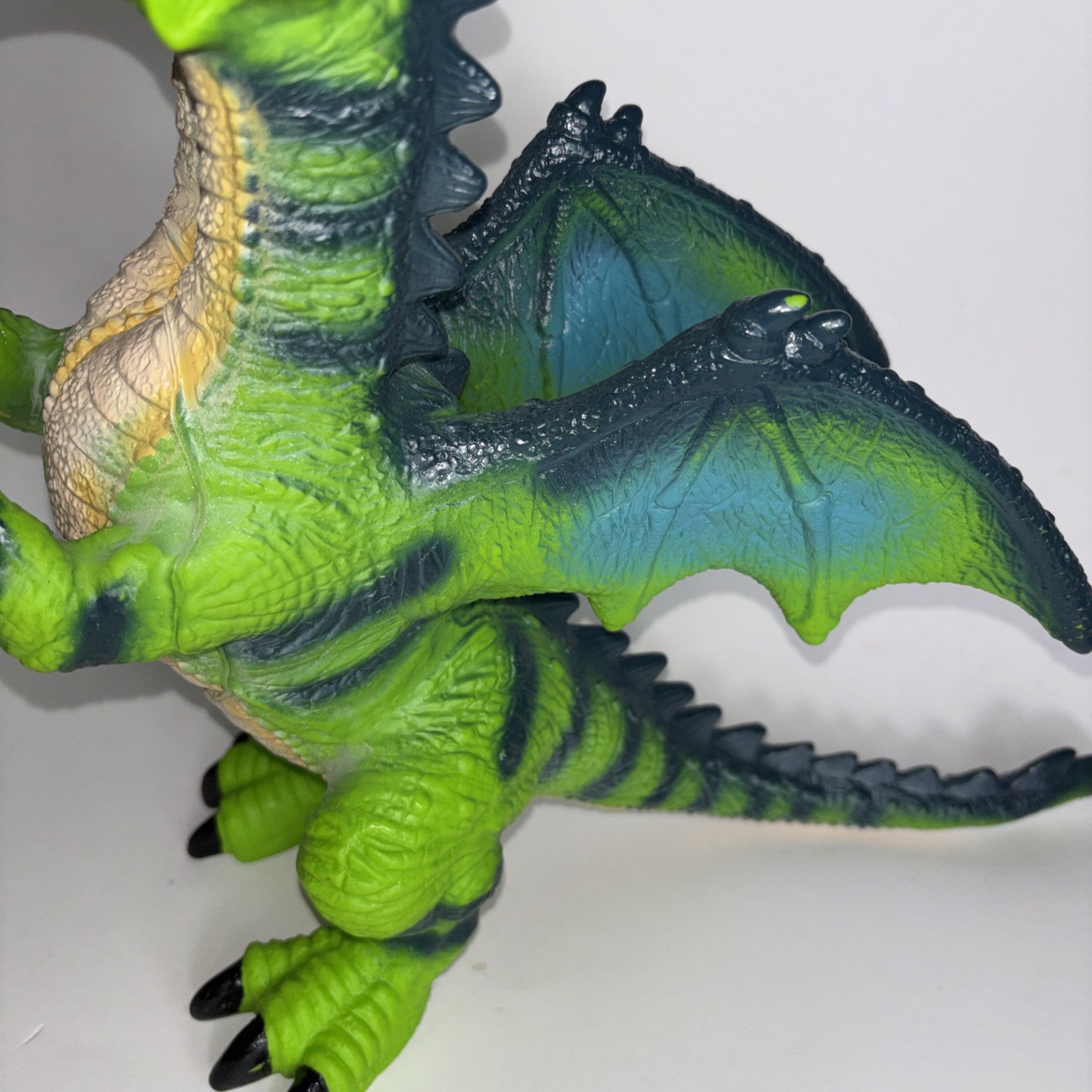 Wild Earth Jumbo Double Headed Dragon Figure Soft Rubber 15&Prime; Toy Green Blue Wing