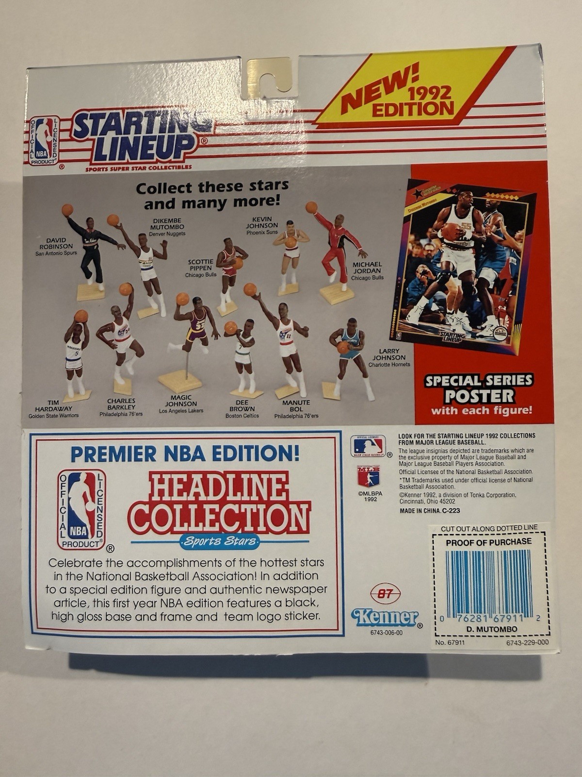 💥🏀 1992 DIKEMBE MUTOMBO Starting Lineup, Denver Nuggets, Card & Poster 🏀💥