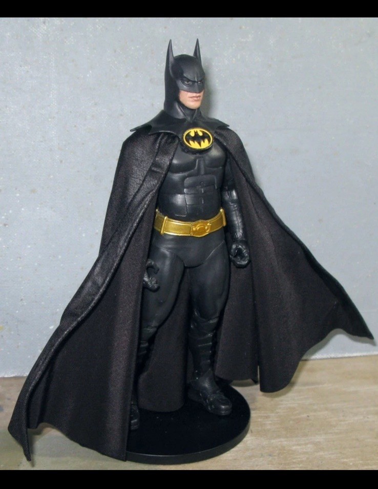 Custom Batman Returns Mcfarlane 1989 Keaton Leather Wired Cape 1/10 NOT fIGURE