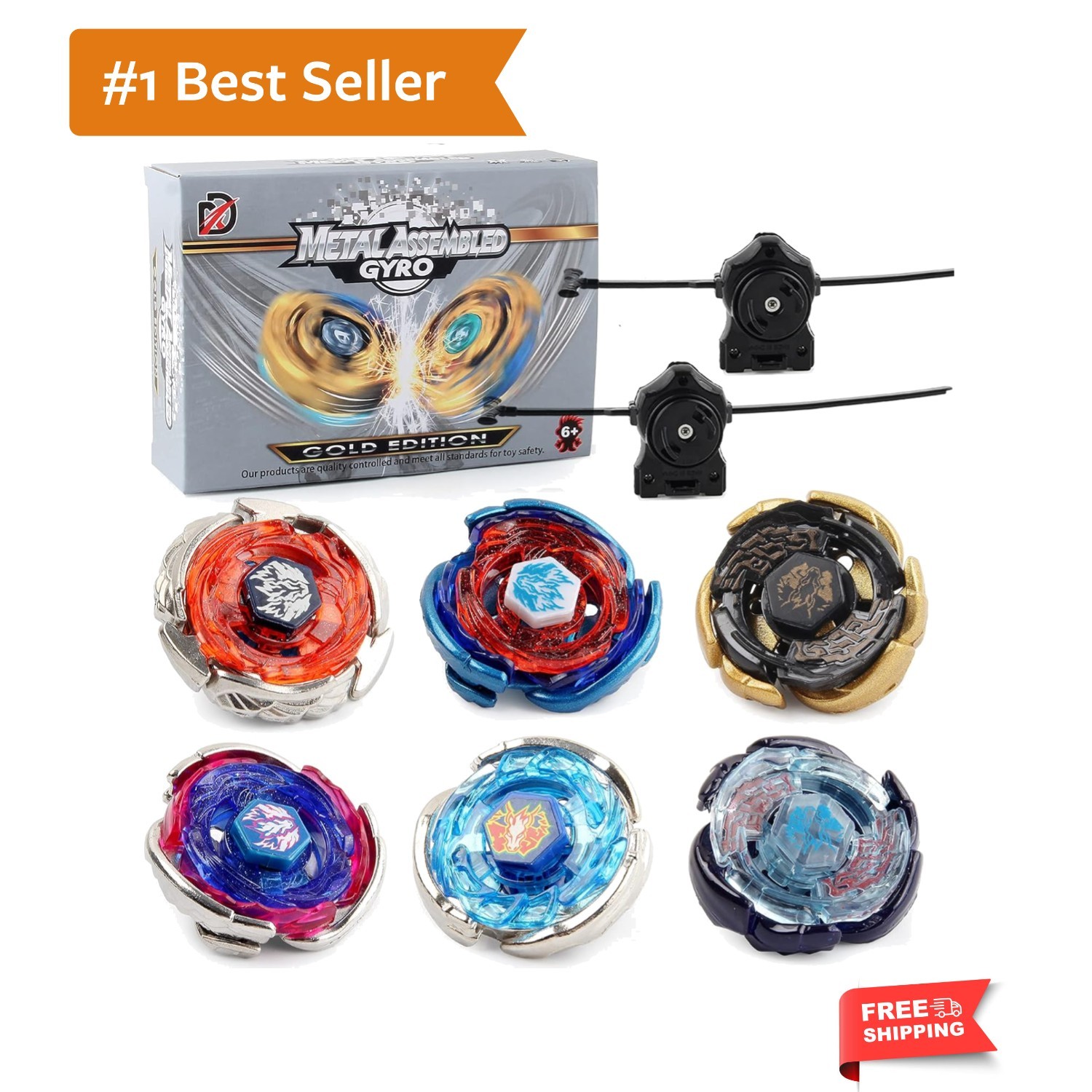 Gyros 6 Pieces Pack, Battling Tops Metal Fusion Starter Set with Stickers Two…