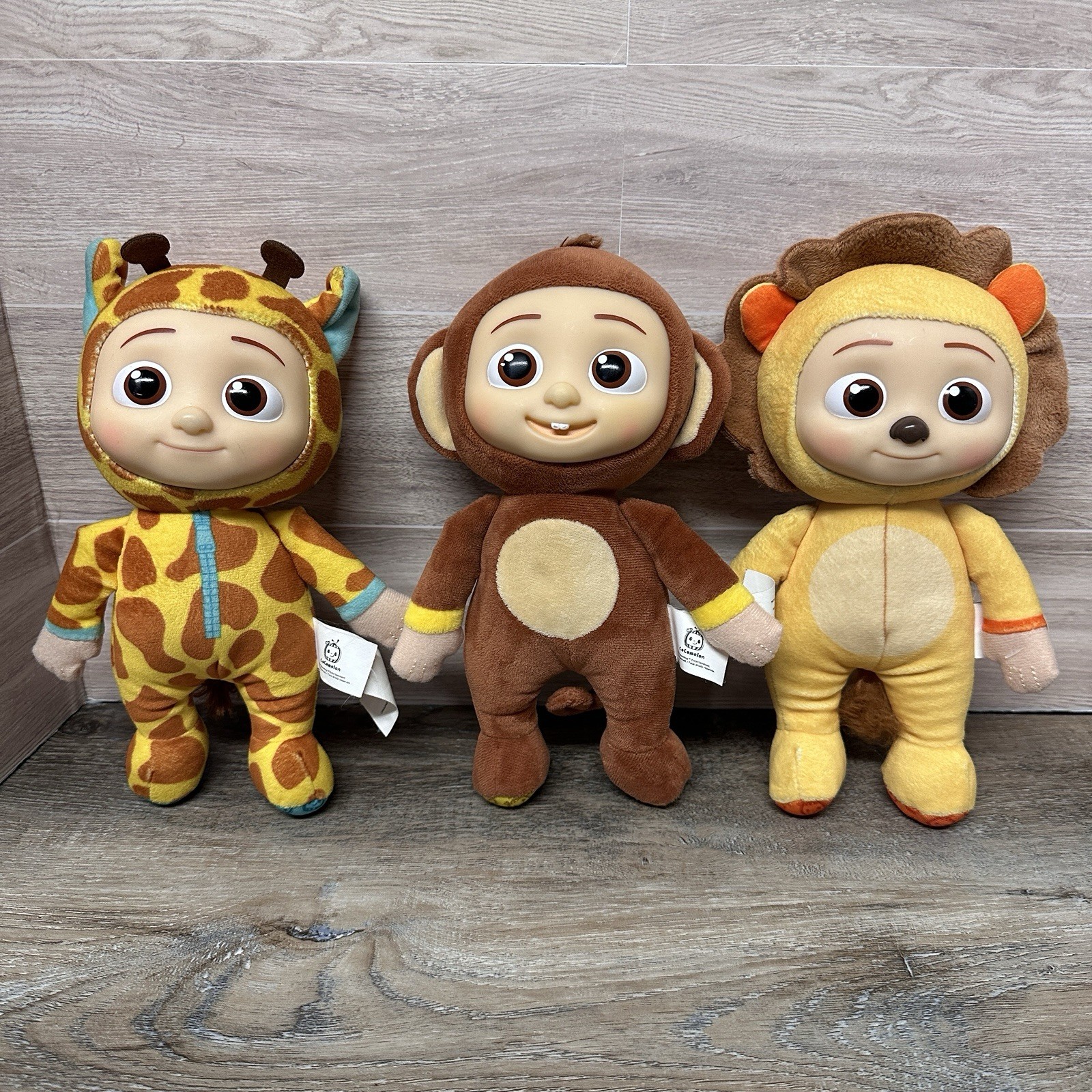 COCOMELON JJ Baby Doll 8” Plush Lion Monkey Giraffe Lot 3 Jazwares GPC