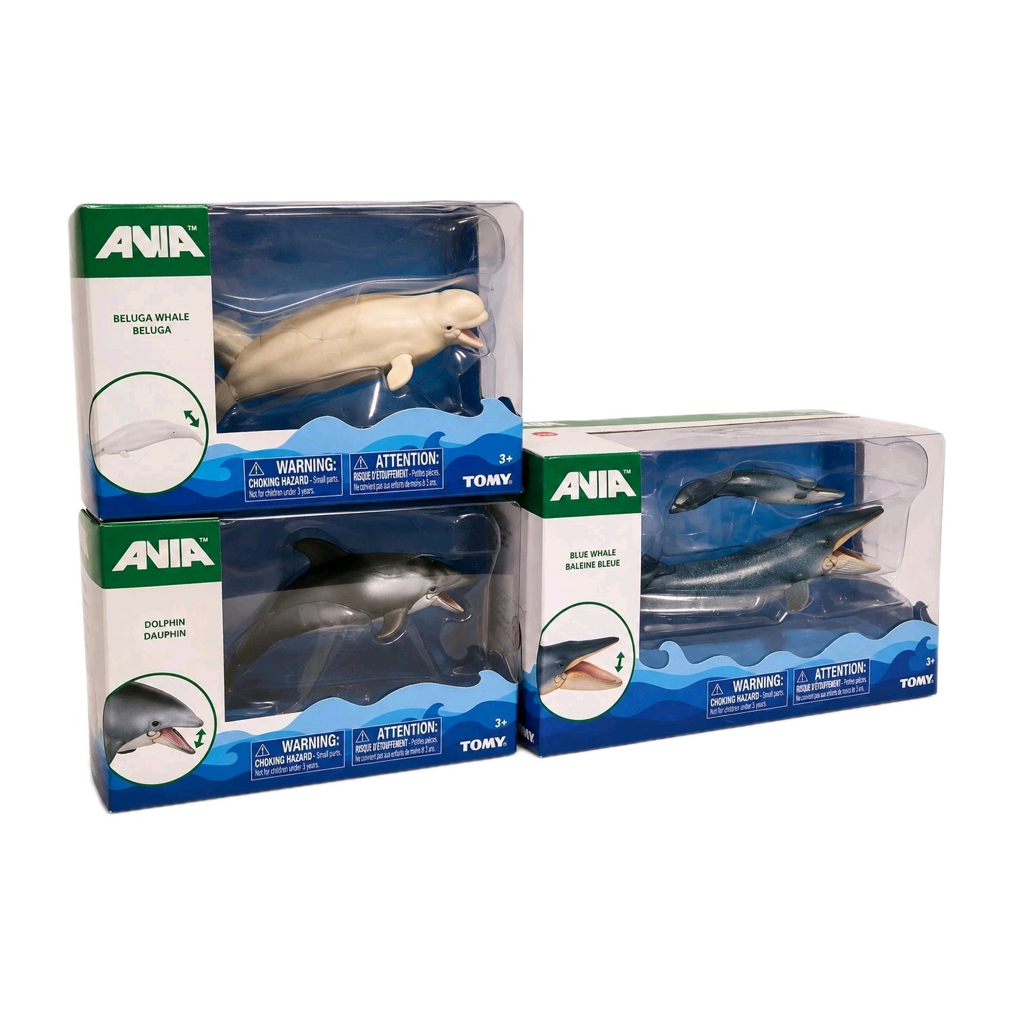 Tomy Ania Dolphin, Beluga & Blue Whale W/ Baby Vintage Action Figure Set