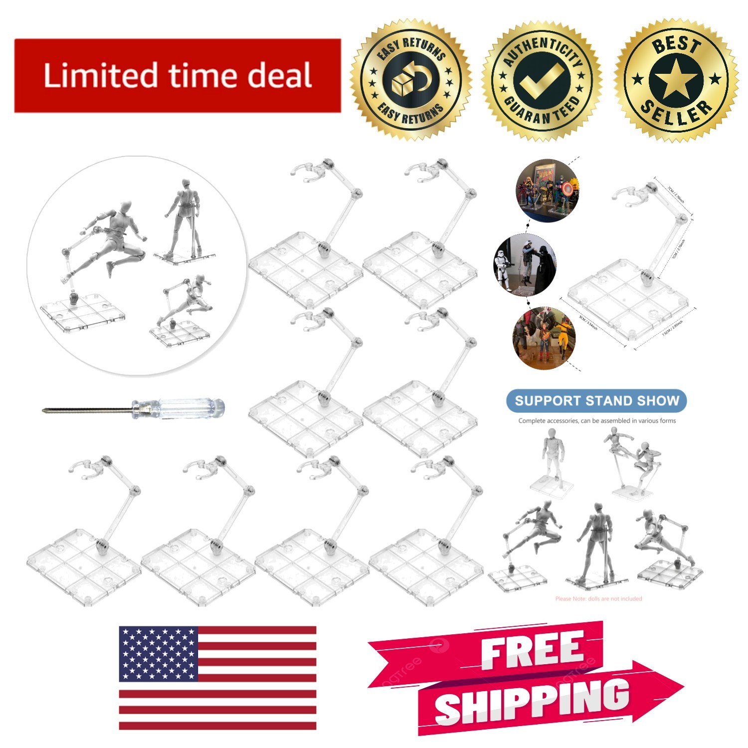 8 PCS Action Figure Display Stands – Compatible with S.H.Figuarts & More