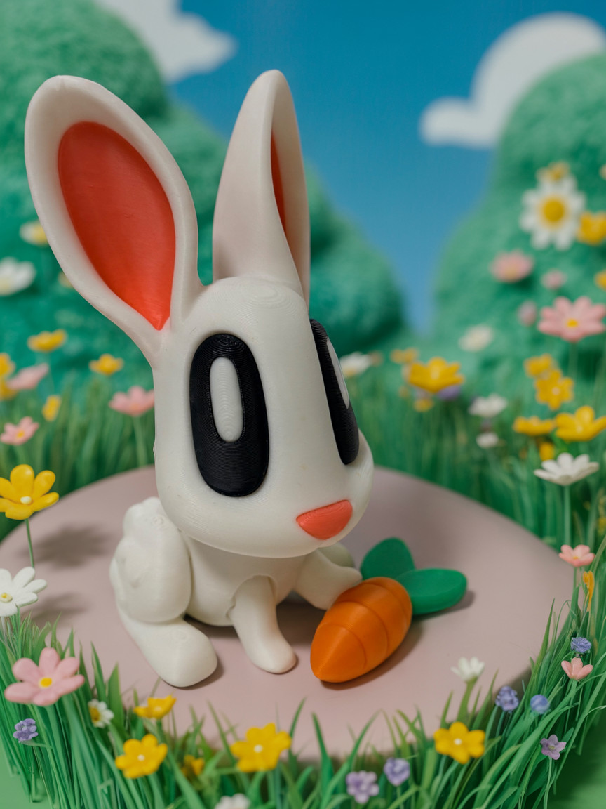 3D Printed Bunny Figure 4.5&Prime; Tall Moveable Arms Legs Rabbit Toy Gift Decor White