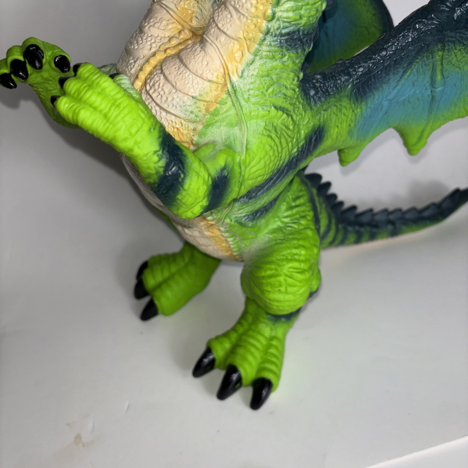 Wild Earth Jumbo Double Headed Dragon Figure Soft Rubber 15&Prime; Toy Green Blue Wing