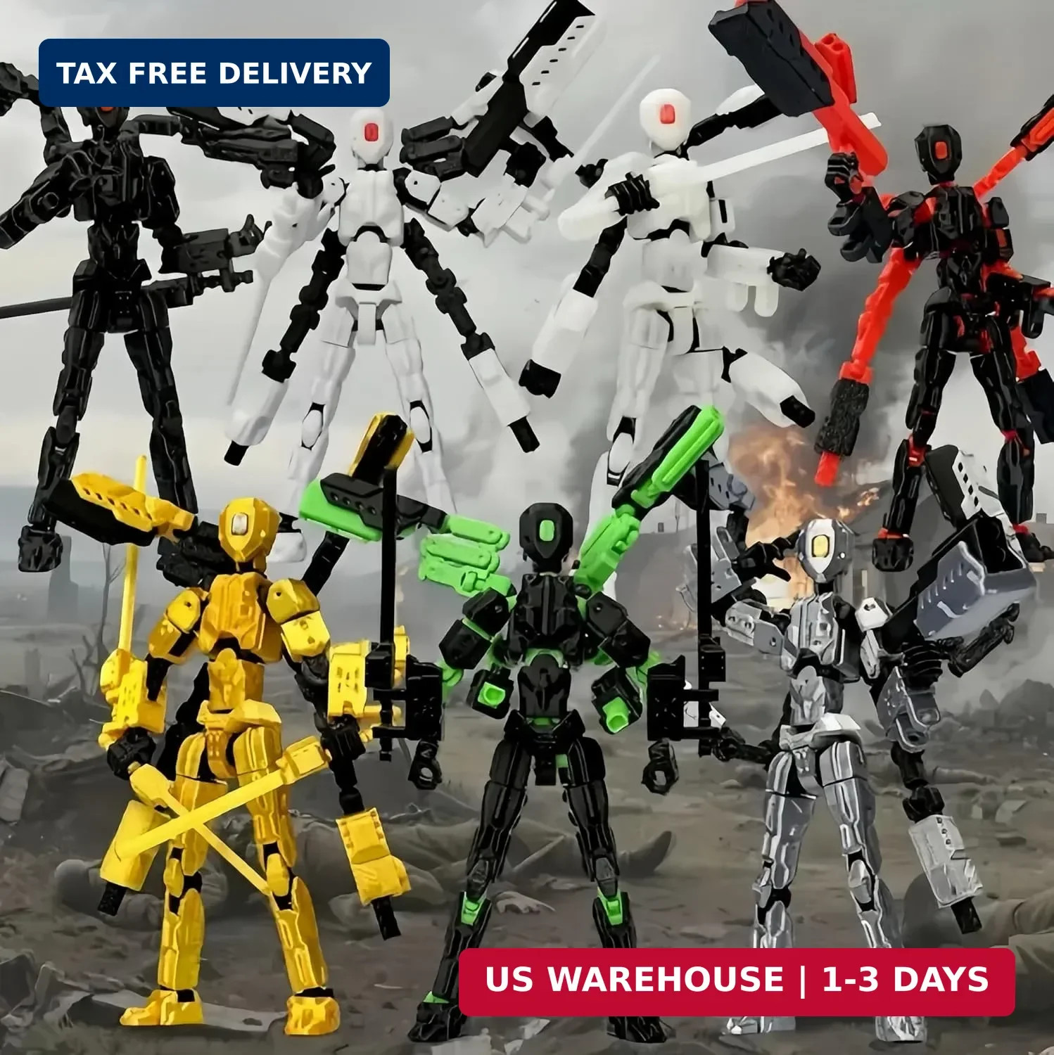 T13 Action Figure Set, 3D Printed Dummy 13, Titan 13 with 6 Arms, T 13 Multi-Joi