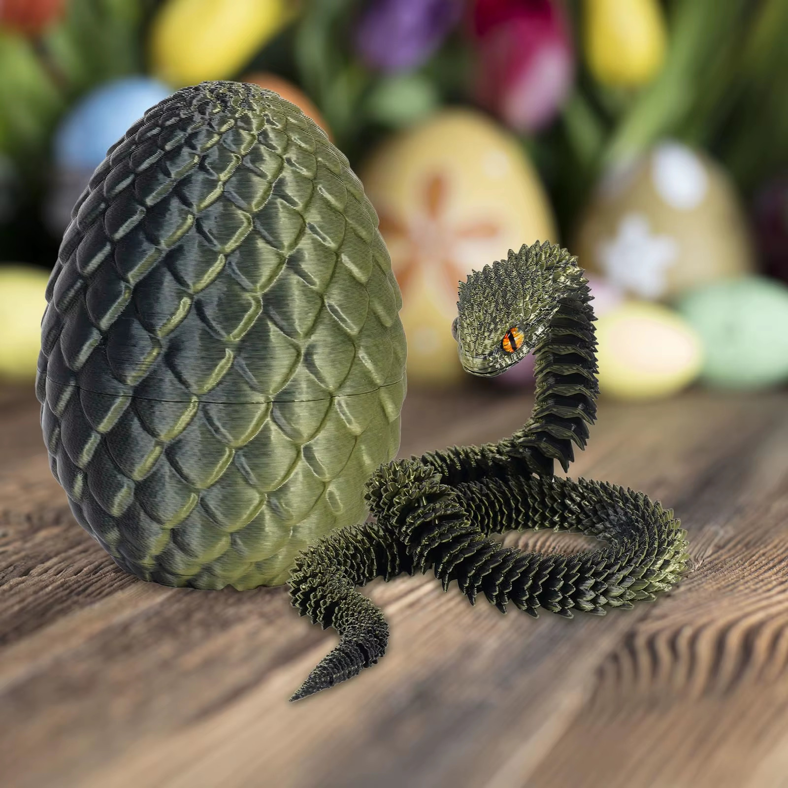 3D Printed Snake Egg with Flexible Inner Hinge Animal Toy, Movable Joint Surpris