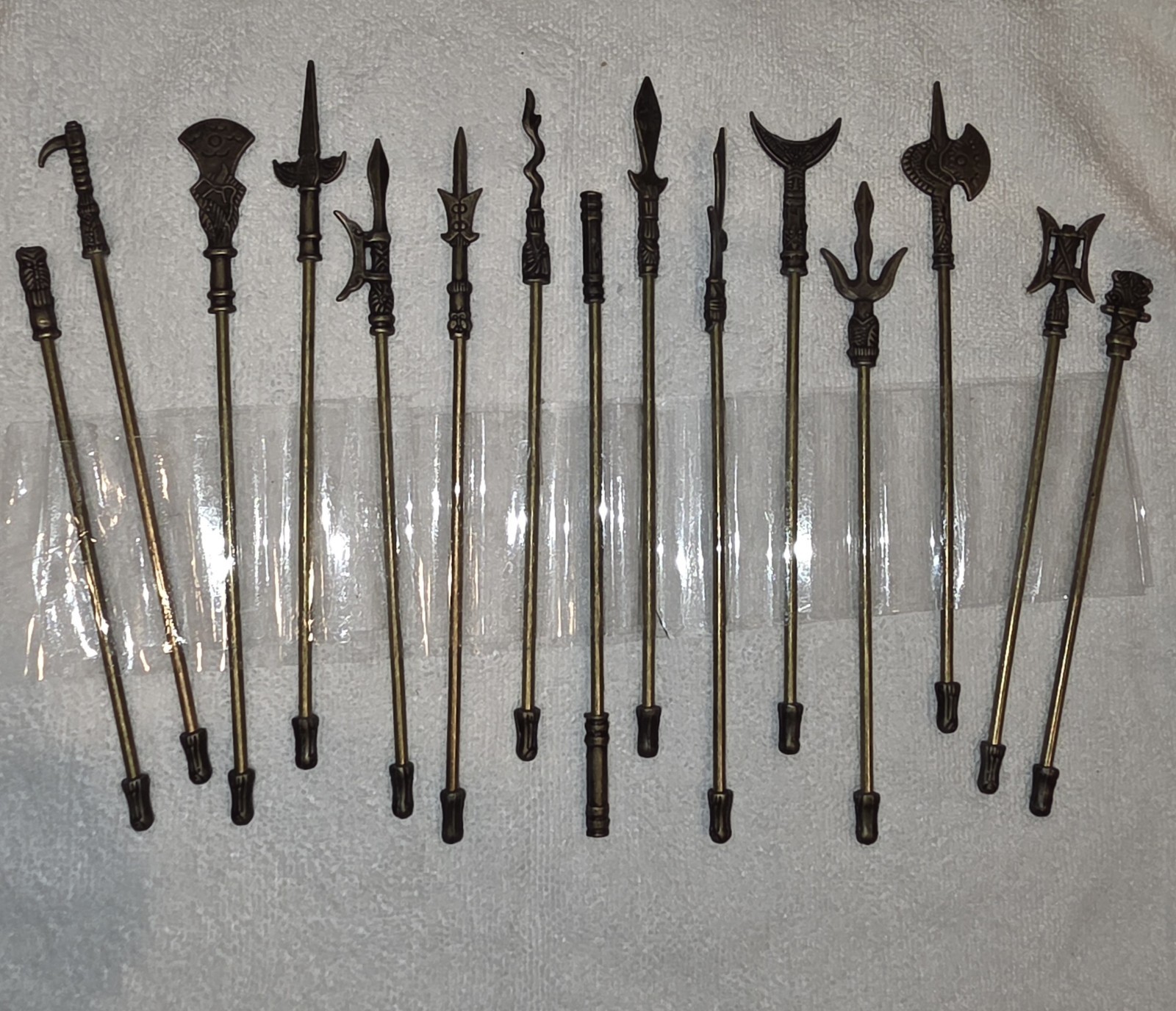 Miniature collectible bronze-colored metal Toy Replica spear weapons Set *READ*