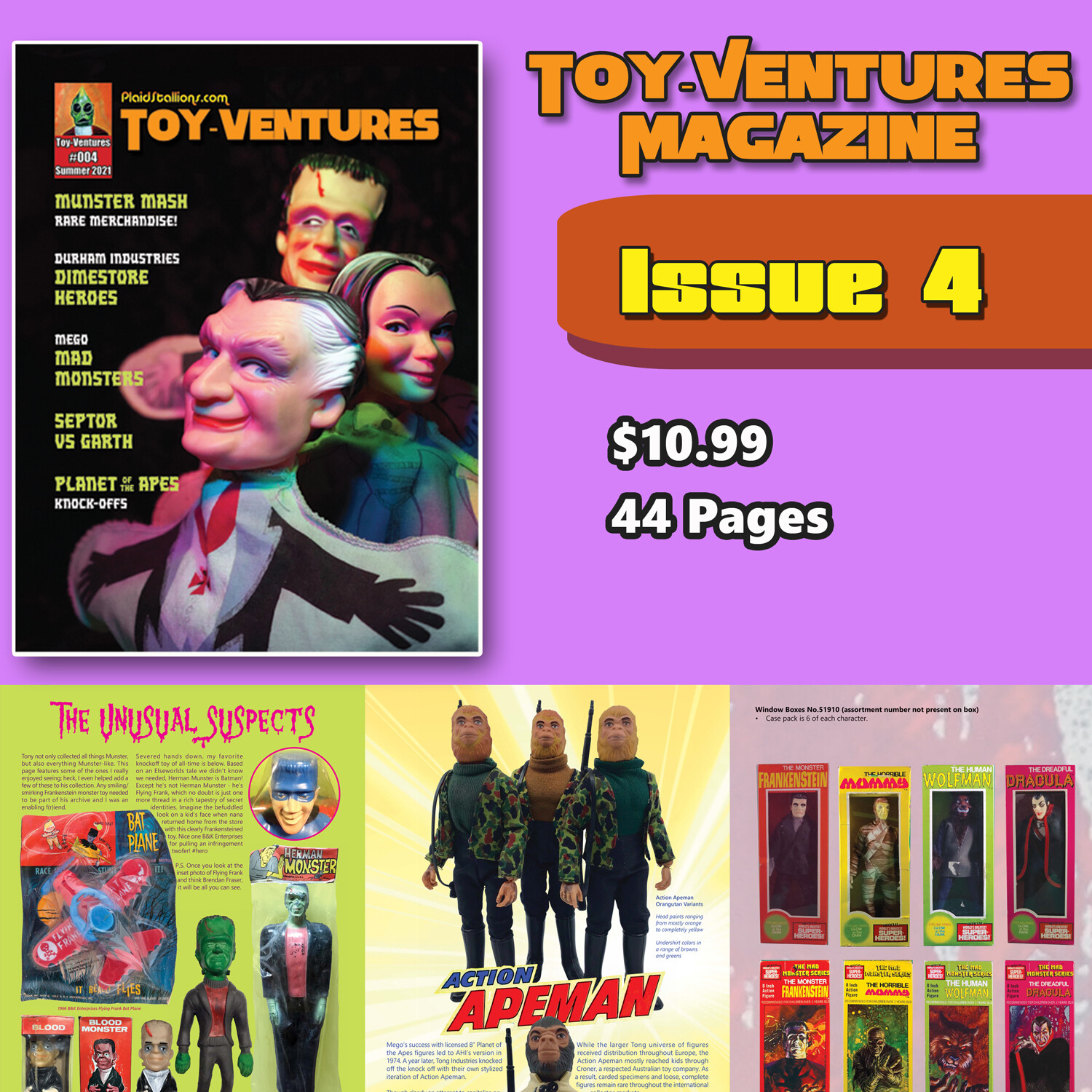 PlaidStallions Toy-Ventures Magazine Issue 4 : The Munsters, Mego Mad Monsters