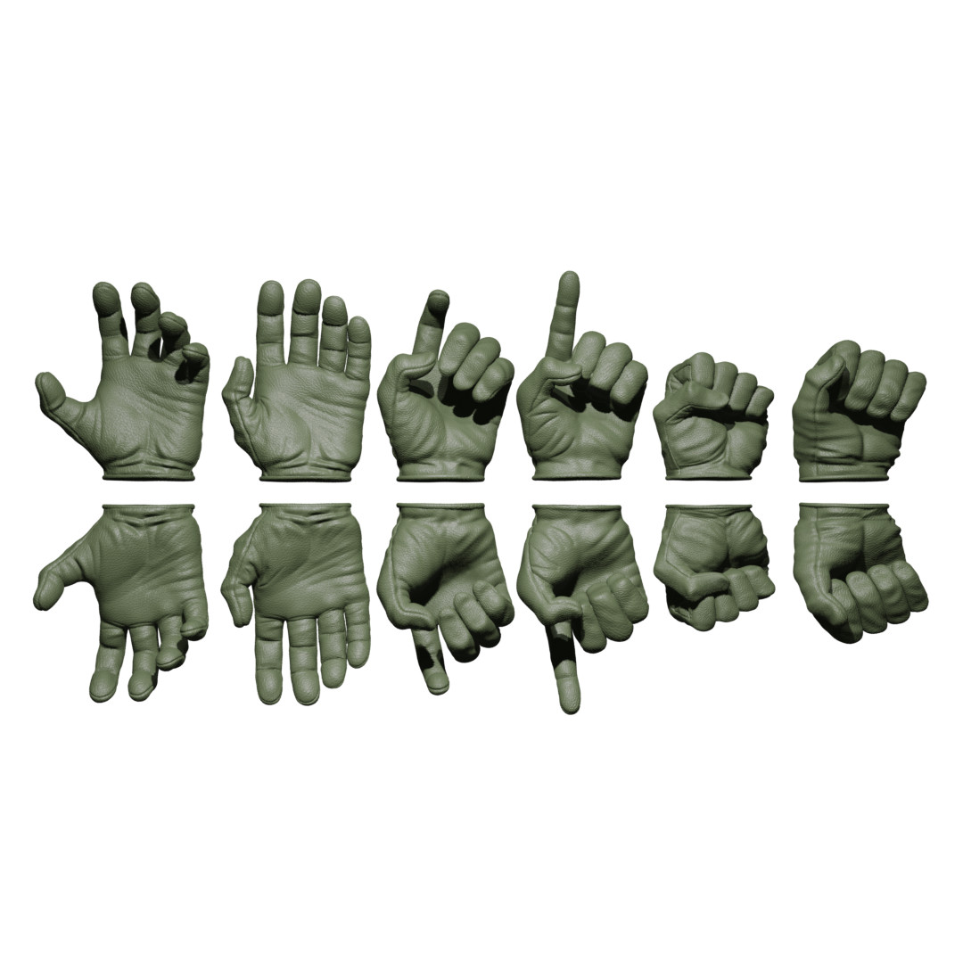 1/12 Scale Hands: Leather Gloved (Multiple Color Options)