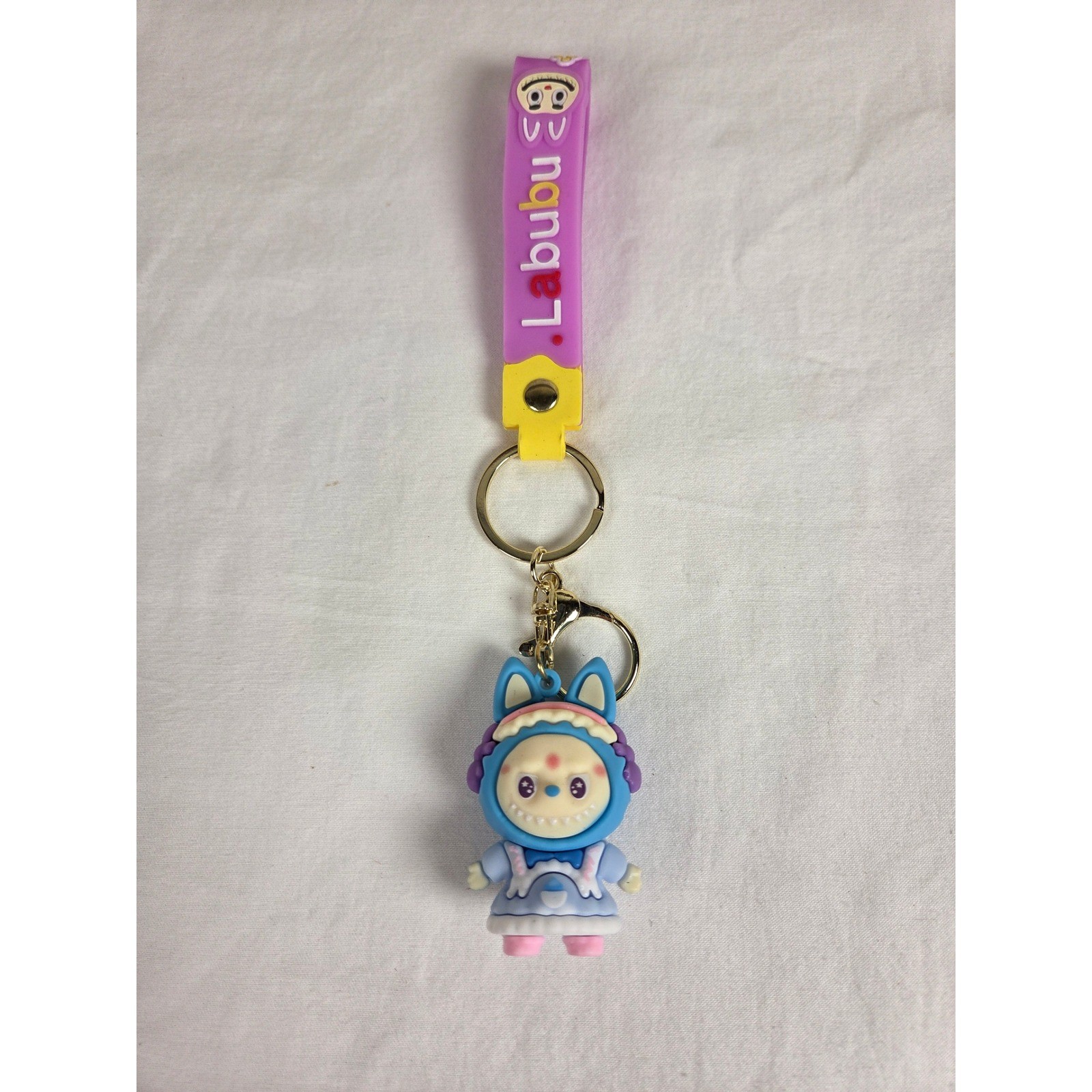 Labubu PVC Keychain Set of 2 Blue and Red with Wrist Straps Pop Mart Style