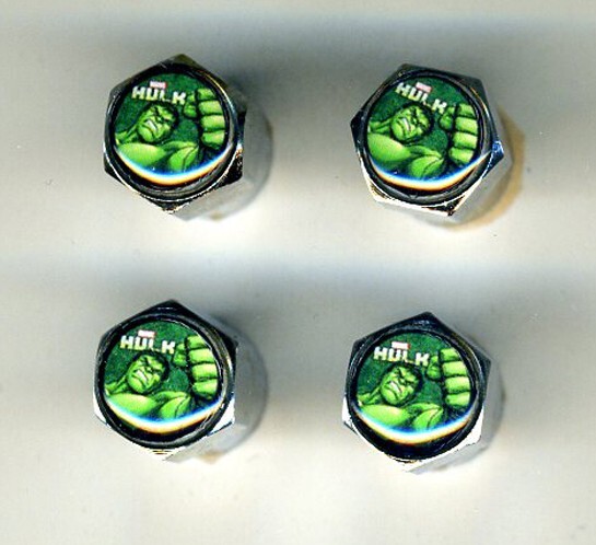 Hulk 4 Chrome Plated Brass Tire Valve Caps Car & Bike Featuring Incredible Hulk