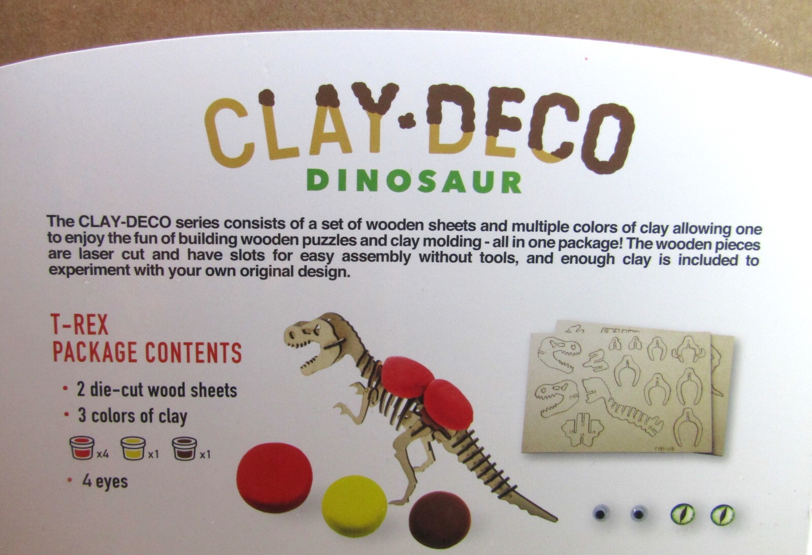Clay-Deco Dinosaur, T-Rex, Build your own Dinosaur with Wood and Clay.