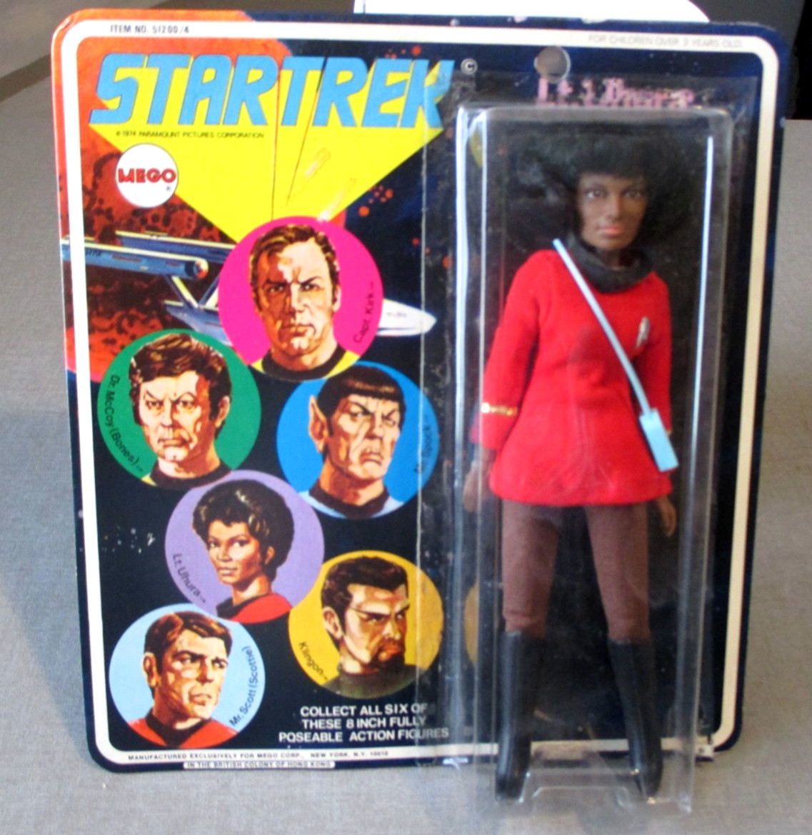 1974- MEGO- ACTION FIGURE- STAR TREK- LT UHURA-ON CARD-8&Prime; VINTAGE TV MOVIE TOY