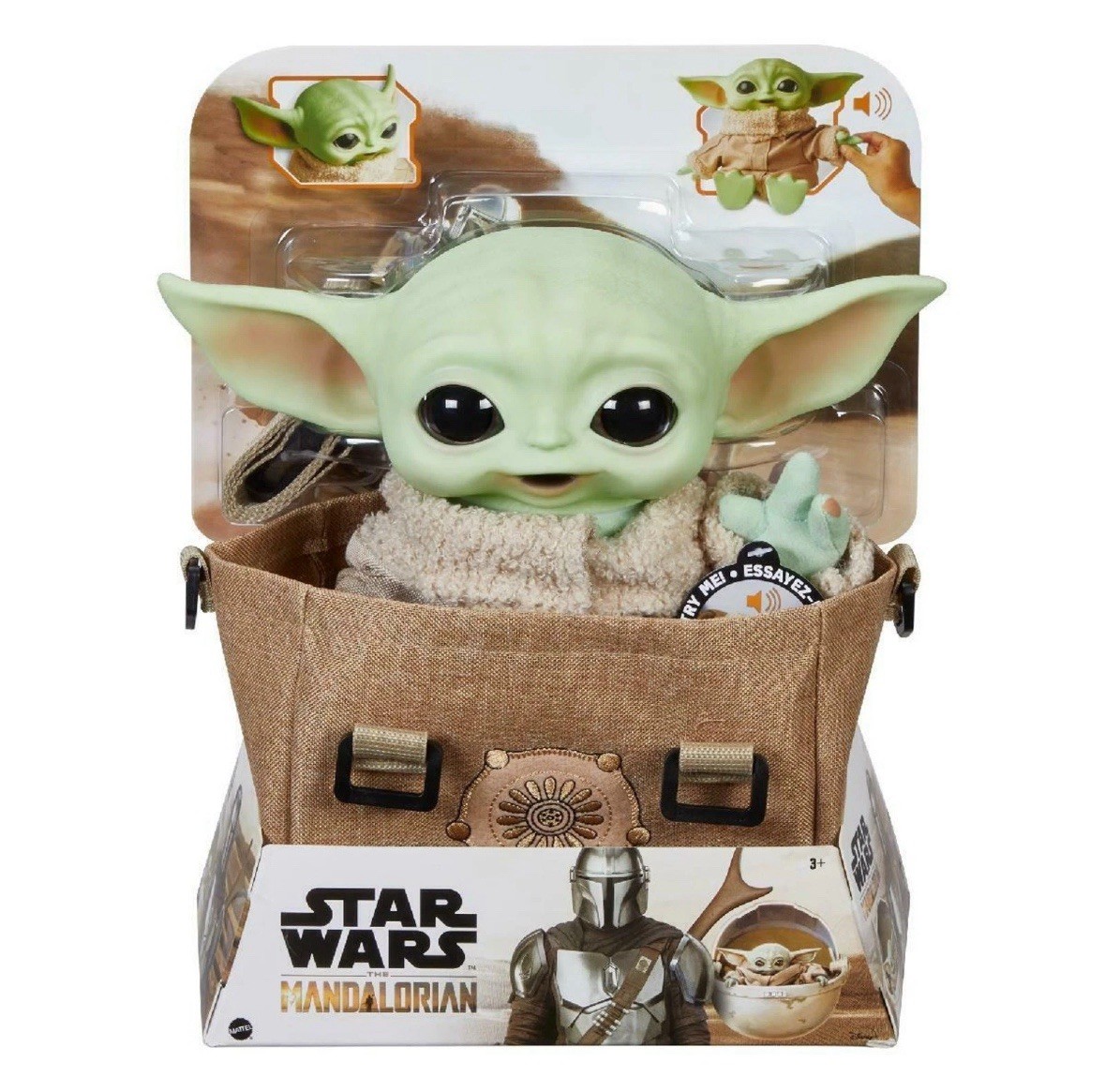 STAR WARS MANDALORIAN THE CHILD BABY YODA 11&Prime; TALKING PLUSH IN SATCHEL, Grogu.