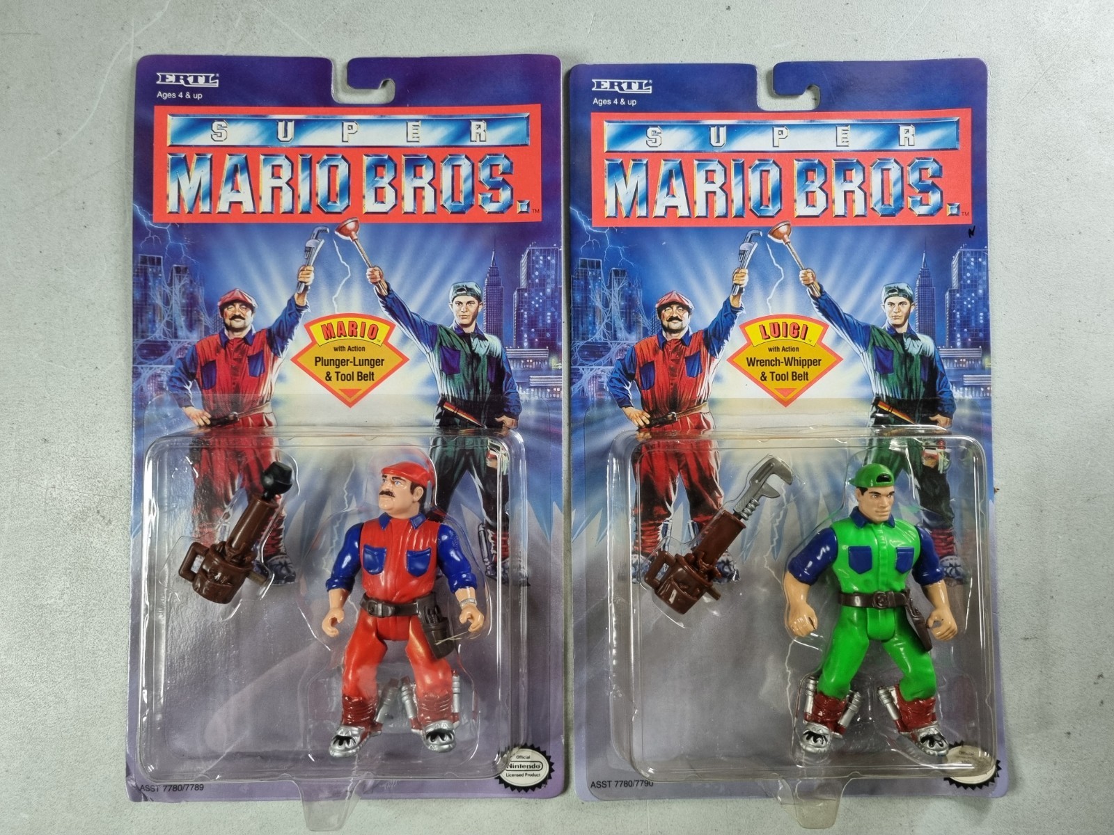 Vintage Sealed &rsquo;93 Ertl MARIO LUIGI Action Figure Lot SUPER MARIO BROS Nintendo