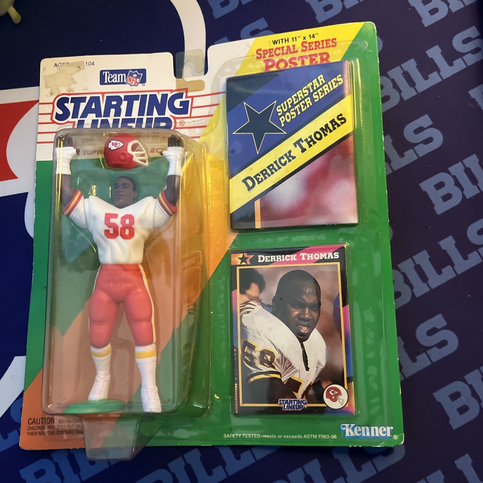 1992 Starting Lineup DERRICK THOMAS Kansas City Chiefs Rookie #58 Kenner MOC