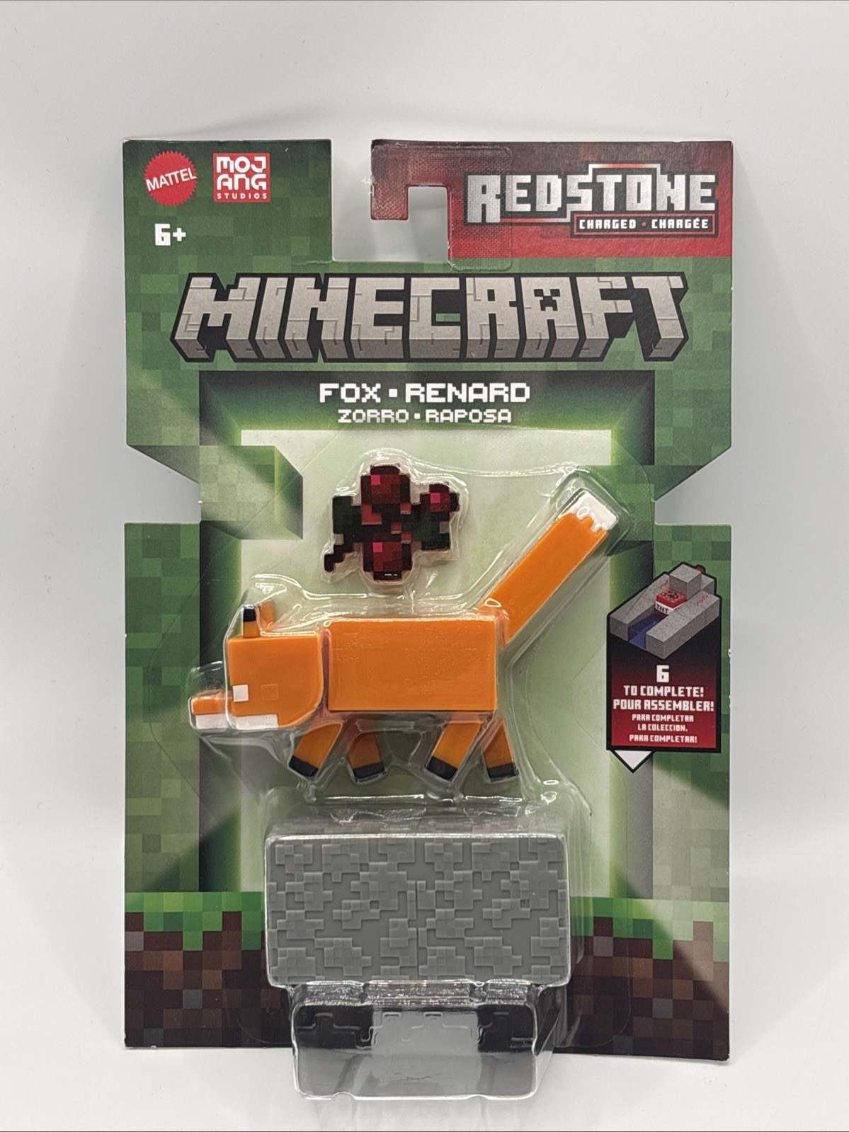 Minecraft Redstone Charged Fox 3.25&Prime; Figures with Building Piece – Brand New