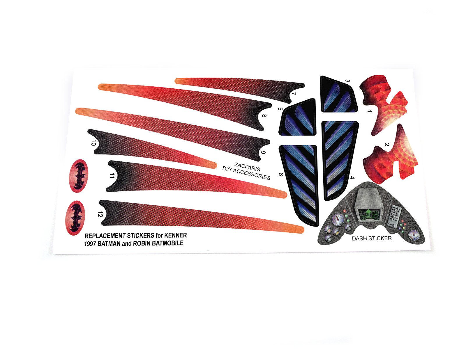 CUSTOM STICKERS for Kenner 1997 Batmobile Batman and Robin – Bonus dash sticker