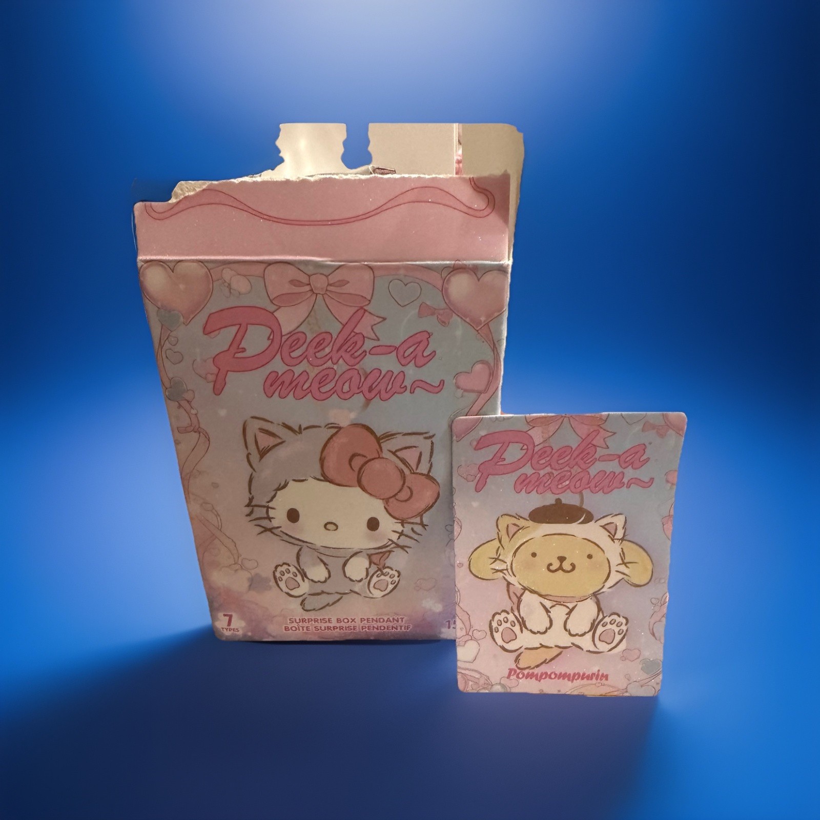 MINISO Sanrio Peek-a-Meow Plush Pendant Single Box Open Box. PomPomPurin
