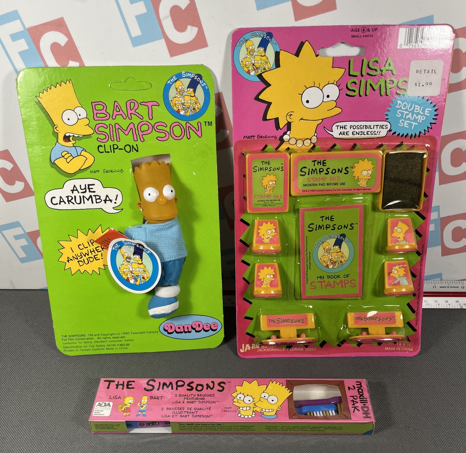 Vintage The Simpsons DanDee Bart Simpson Clip-On Toothbrush Set Stamps New Lot