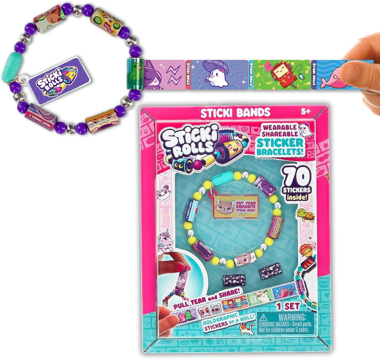 STICKI ROLLS – Wearable & Shareable Sticker Toy Bracelet | Includes 70 Mini Stic