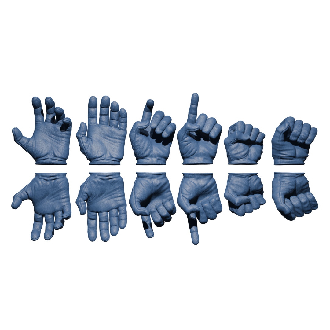 1/12 Scale Hands: Leather Gloved (Multiple Color Options)