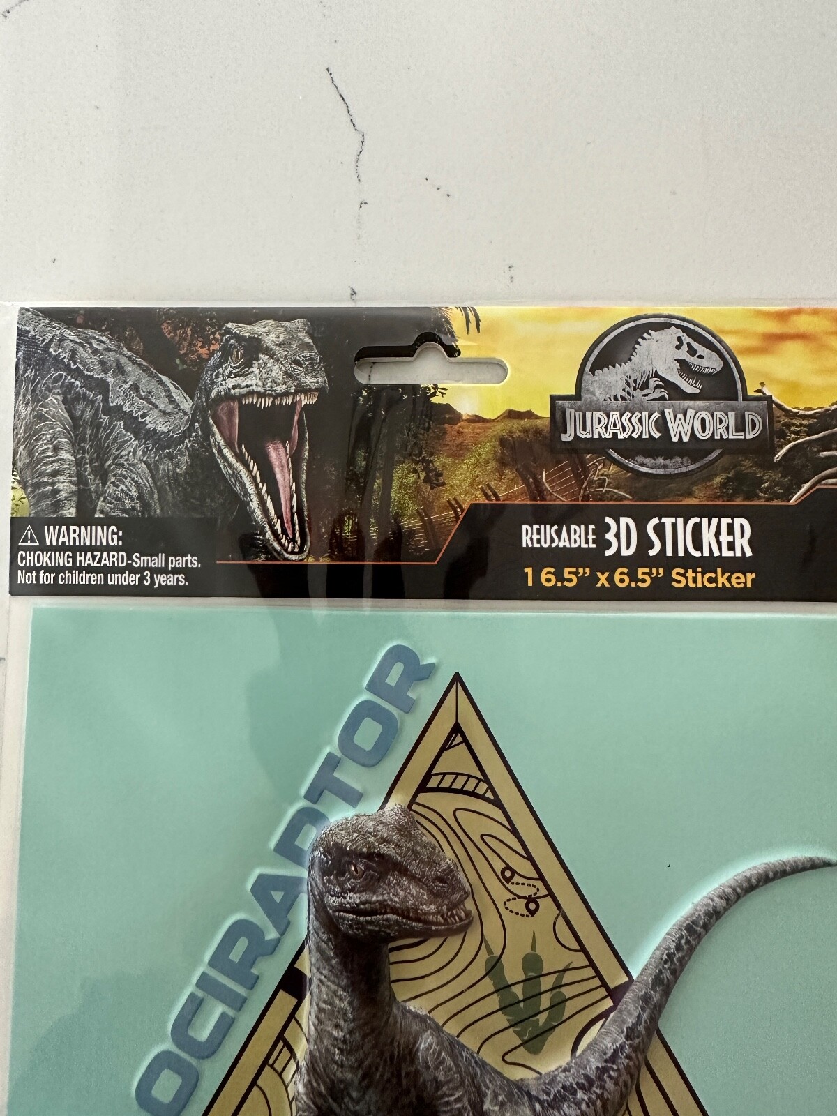 Jurassic World Reusable 3D Velociraptor Dinosaur 16.5&Prime;x6.5&Prime; Sticker Books Locker