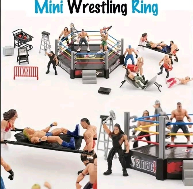 Wrestling Figures Realistic Accessories Cage Ring 12 Fighters Ladder Chair 32pc
