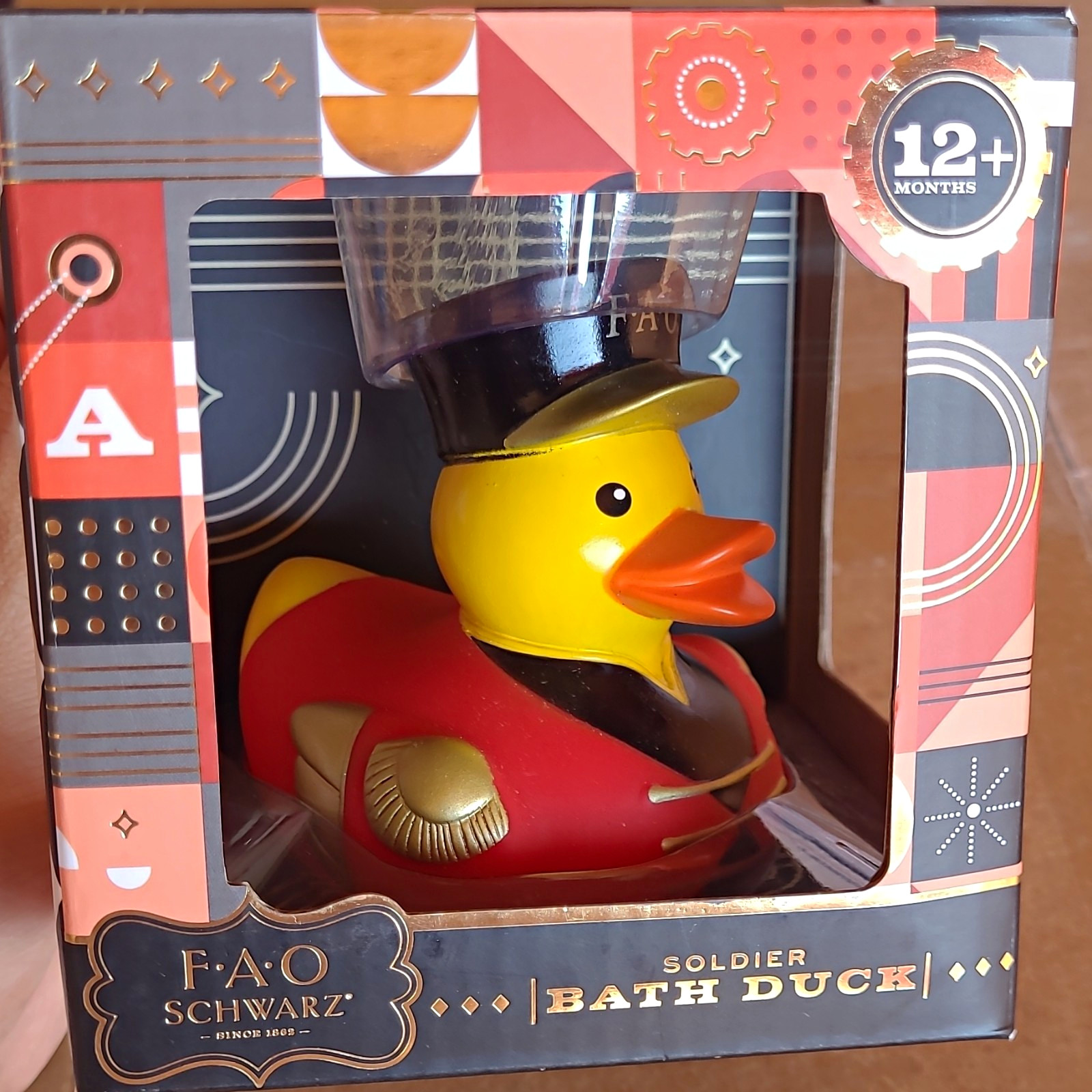 FAO Schwarz Soldier Bath Duck Action Figure 12+ Months Yellow Red Black Gold