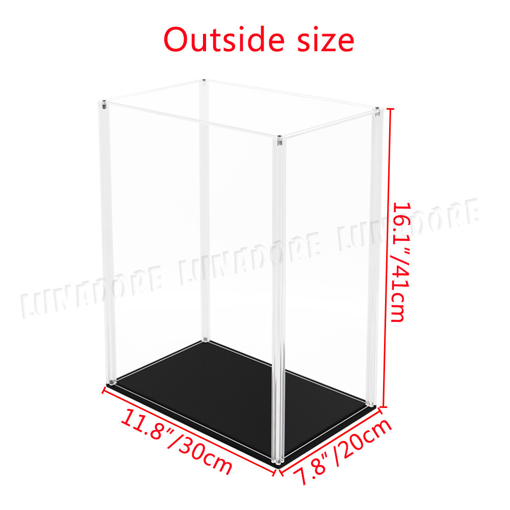 US Acrylic Display Case 16&Prime; H Self-Install Perspex Big Box Black Base Dustproof