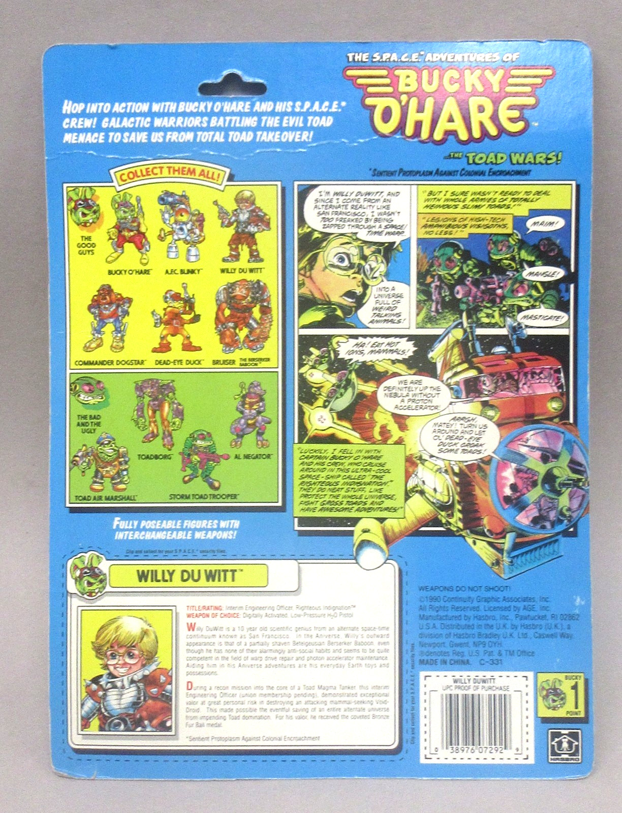 1990 Hasbro Bucky O&rsquo;Hare Toad Wars WILLY DU WITT action figure MINT ON CARD