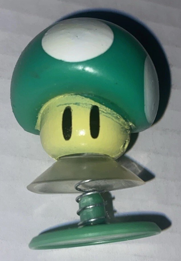 Nintendo Mario Bros Green Mushroom Pop Up Suction Cup 2” Toy Figure c2015 Design