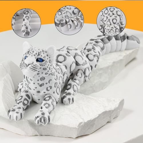 GemmiCho 3D Printed Snow Leopard Articulated Fidget Toy 8.3 Inch Animal Figurine